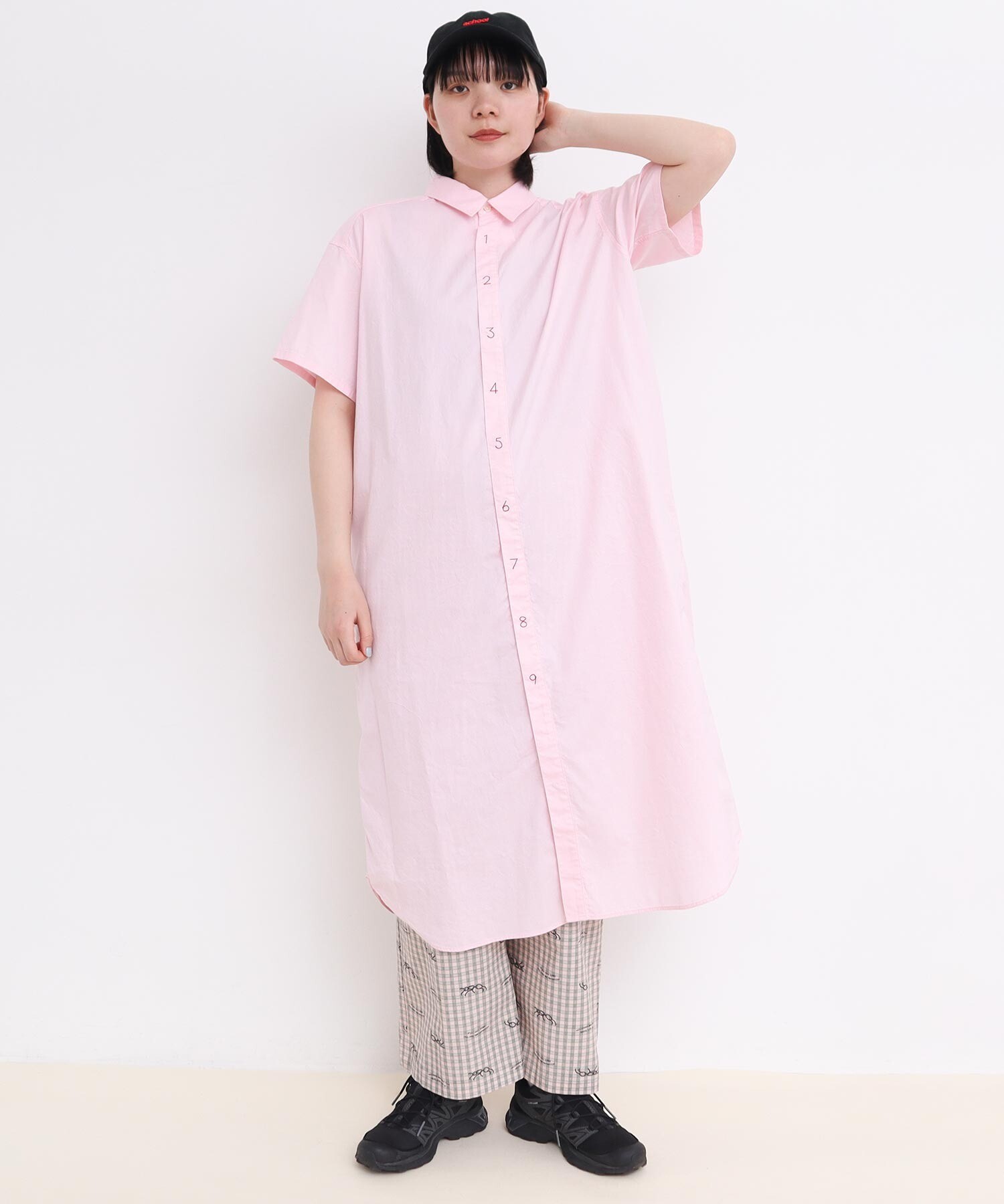 AMBIDEX Store 80/2ピンオックス 数字刺繍半袖シャツワンピース