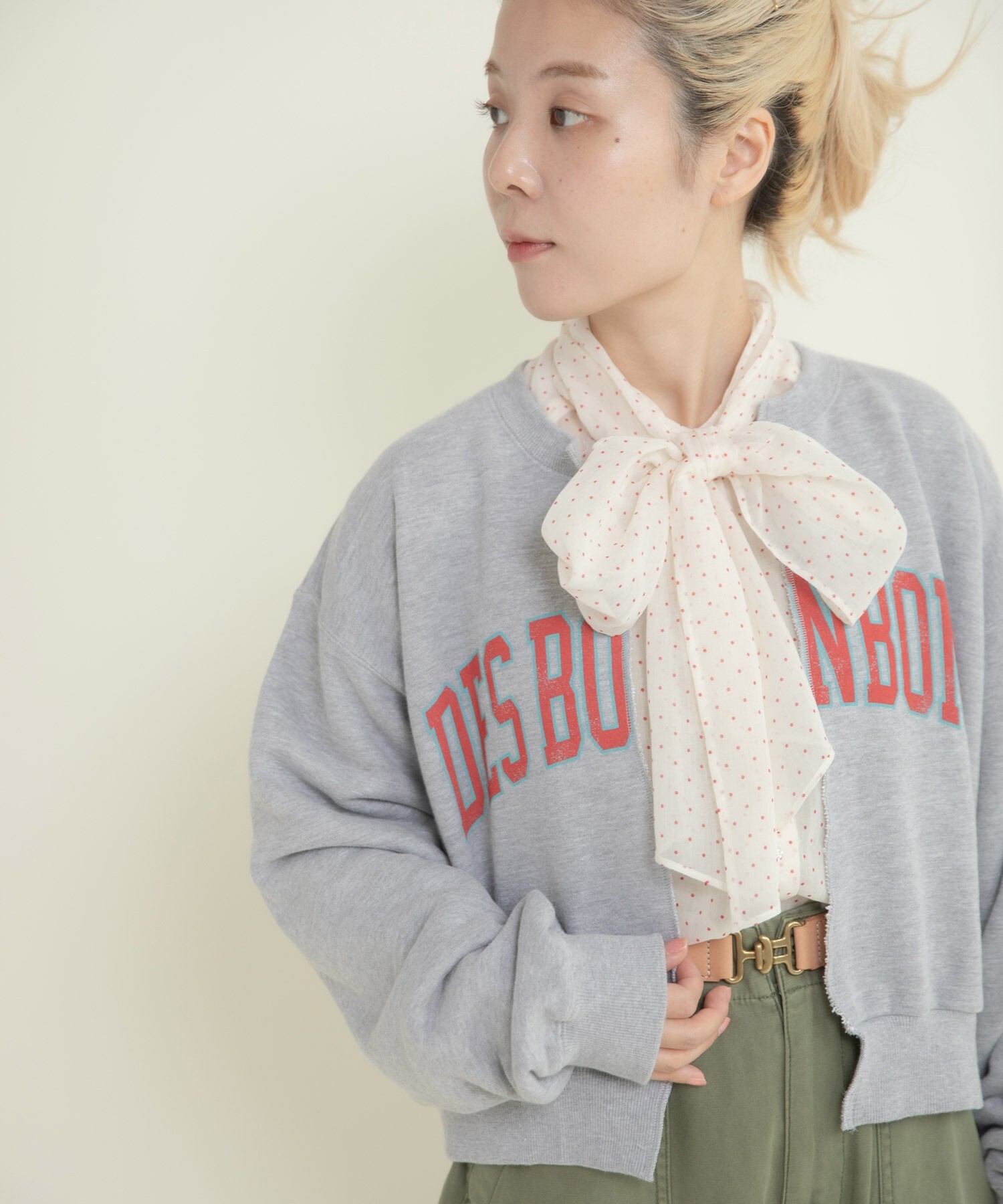 BONBONプリントスウェット リメイクはおりカーディガン