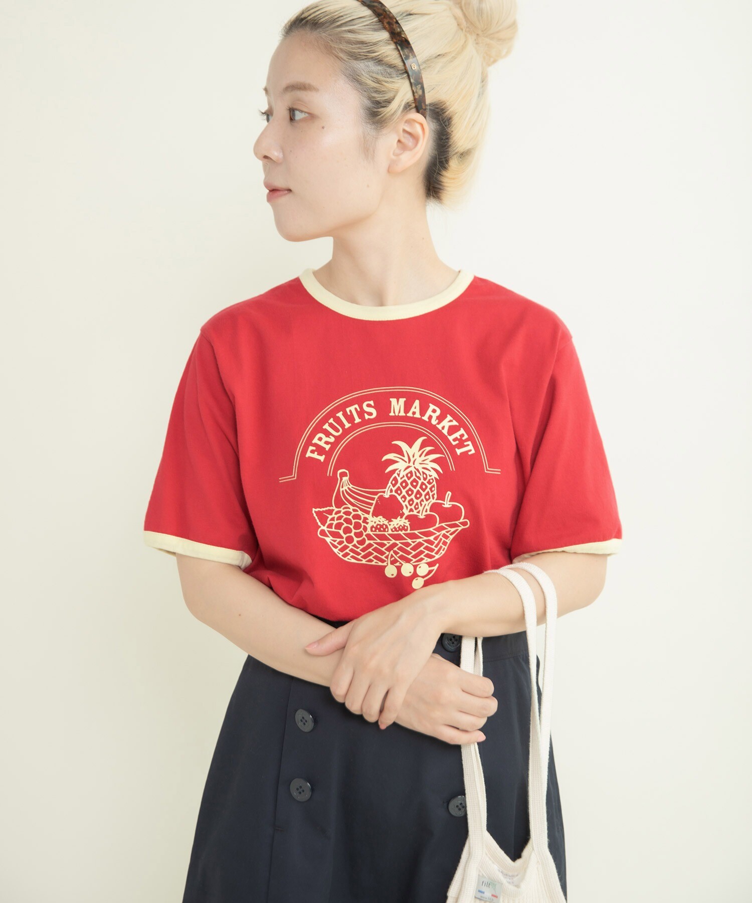 40/2天竺 フルーツプリントリンガーTシャツ