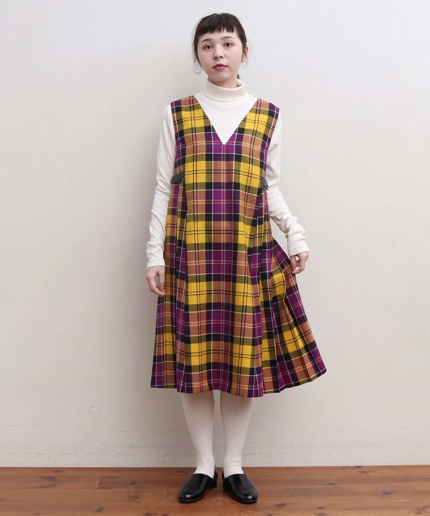 Ambidex Store 2 48タータンチェック サイドプリーツワンピース F イエロー Dot And Stripes Child Woman