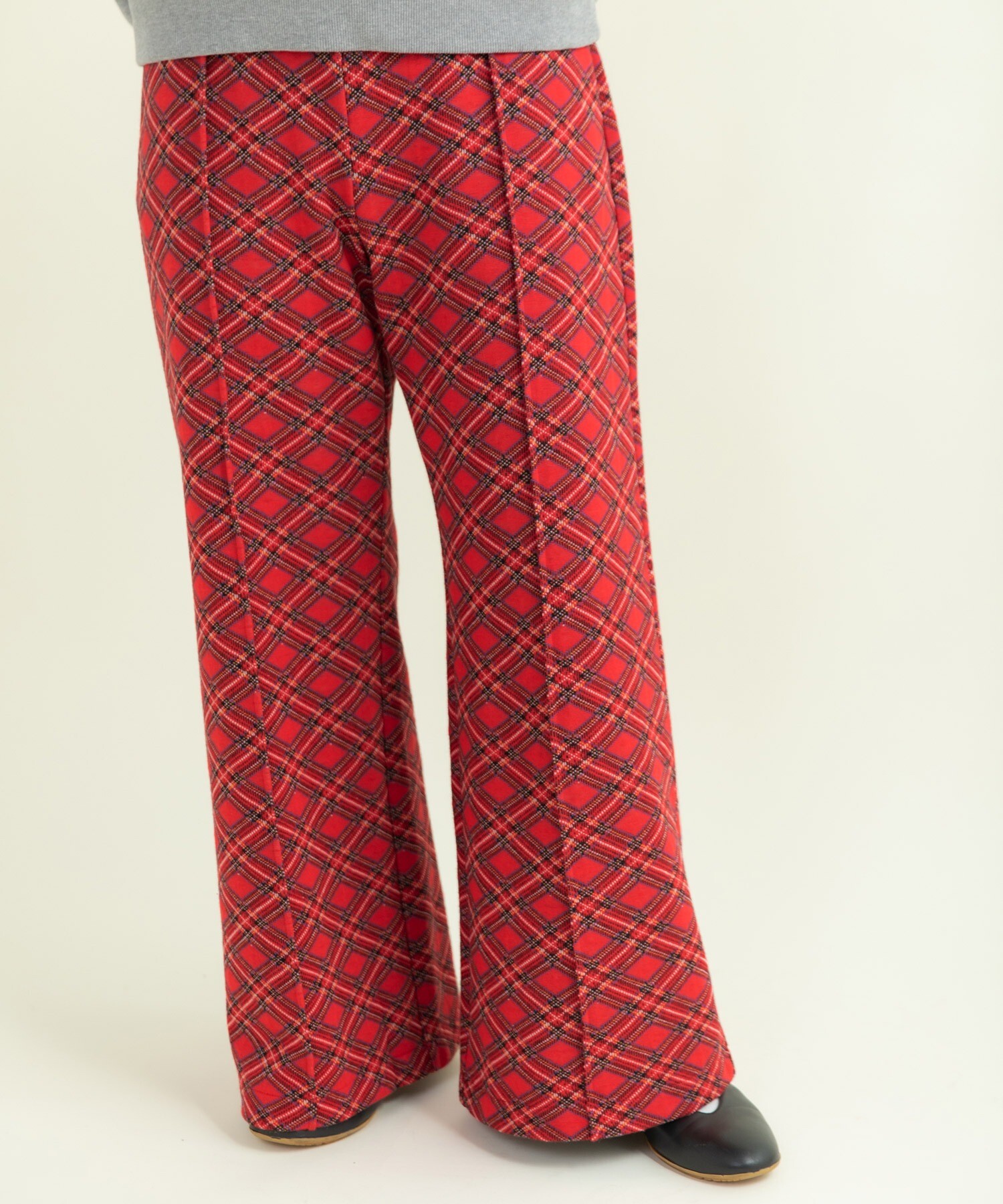 AMBIDEX Store チェック柄キルトジャカード イージーパンツ(F アカ