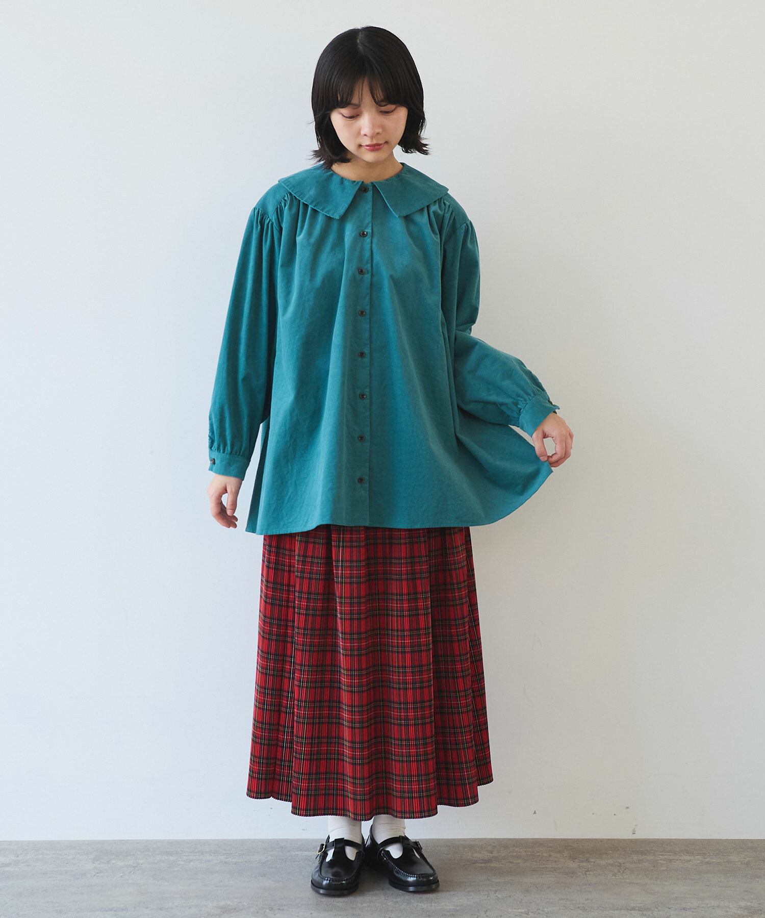 AMBIDEX Store 〇 21W シャツコール 角襟ギャザーブラウス(F キナリ