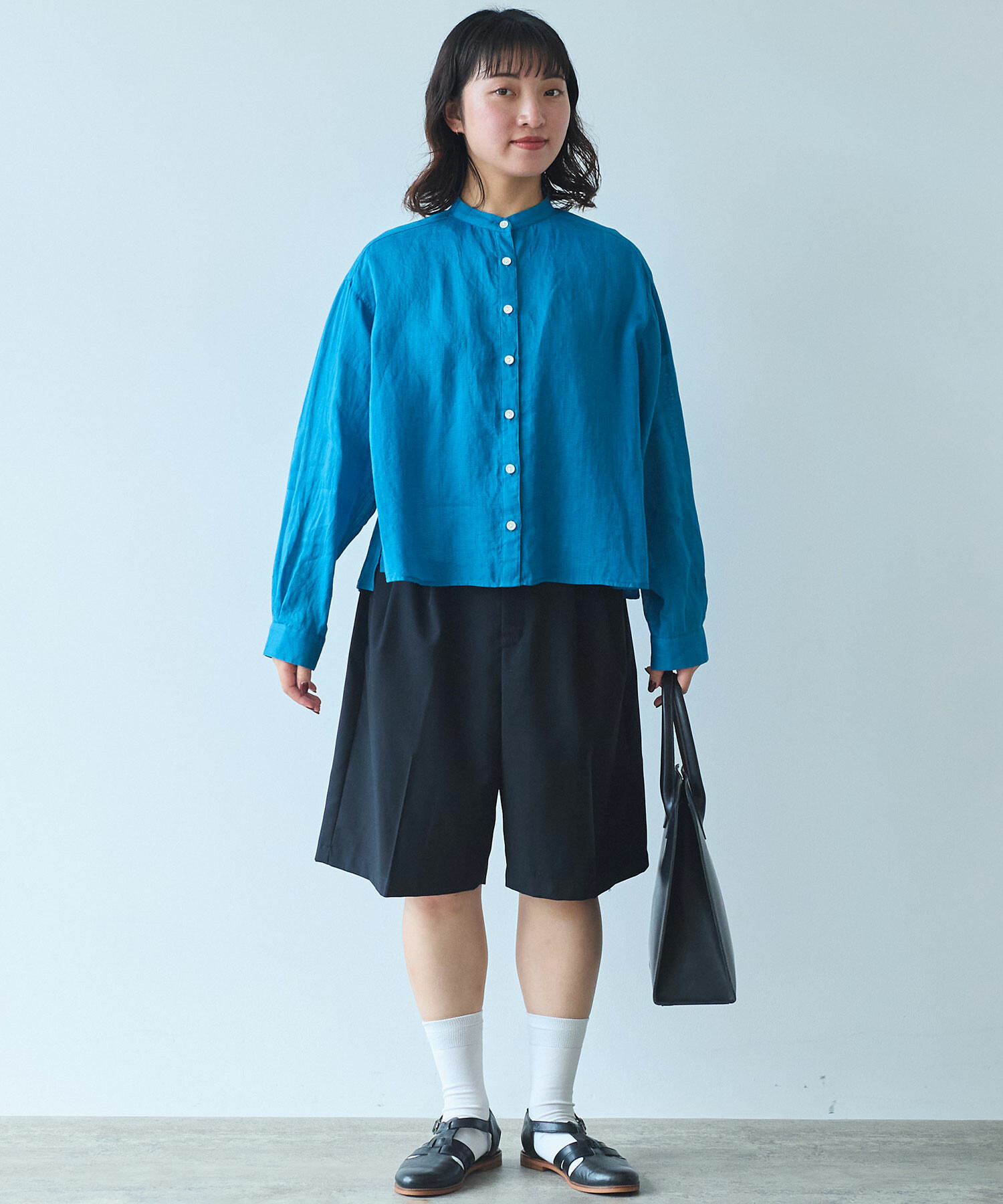 AMBIDEX Store 〇 Ramie ショート ブラウス(F クロ): bulle de savon