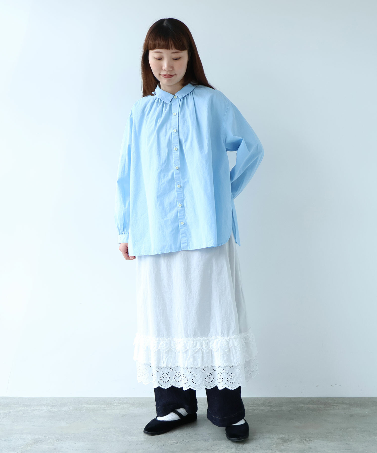 AMBIDEX Store ○ 強撚ポプリン 製品染めブラウス(F サックス): bulle