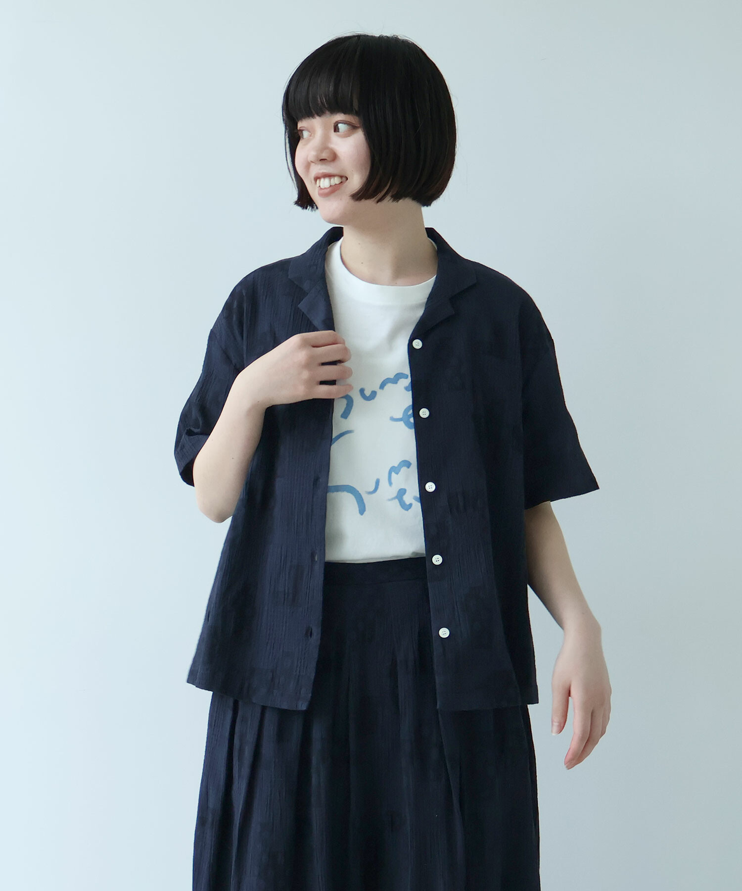 AMBIDEX Store ○ patchwork ジャカード 開襟シャツ(F シロ): bulle de