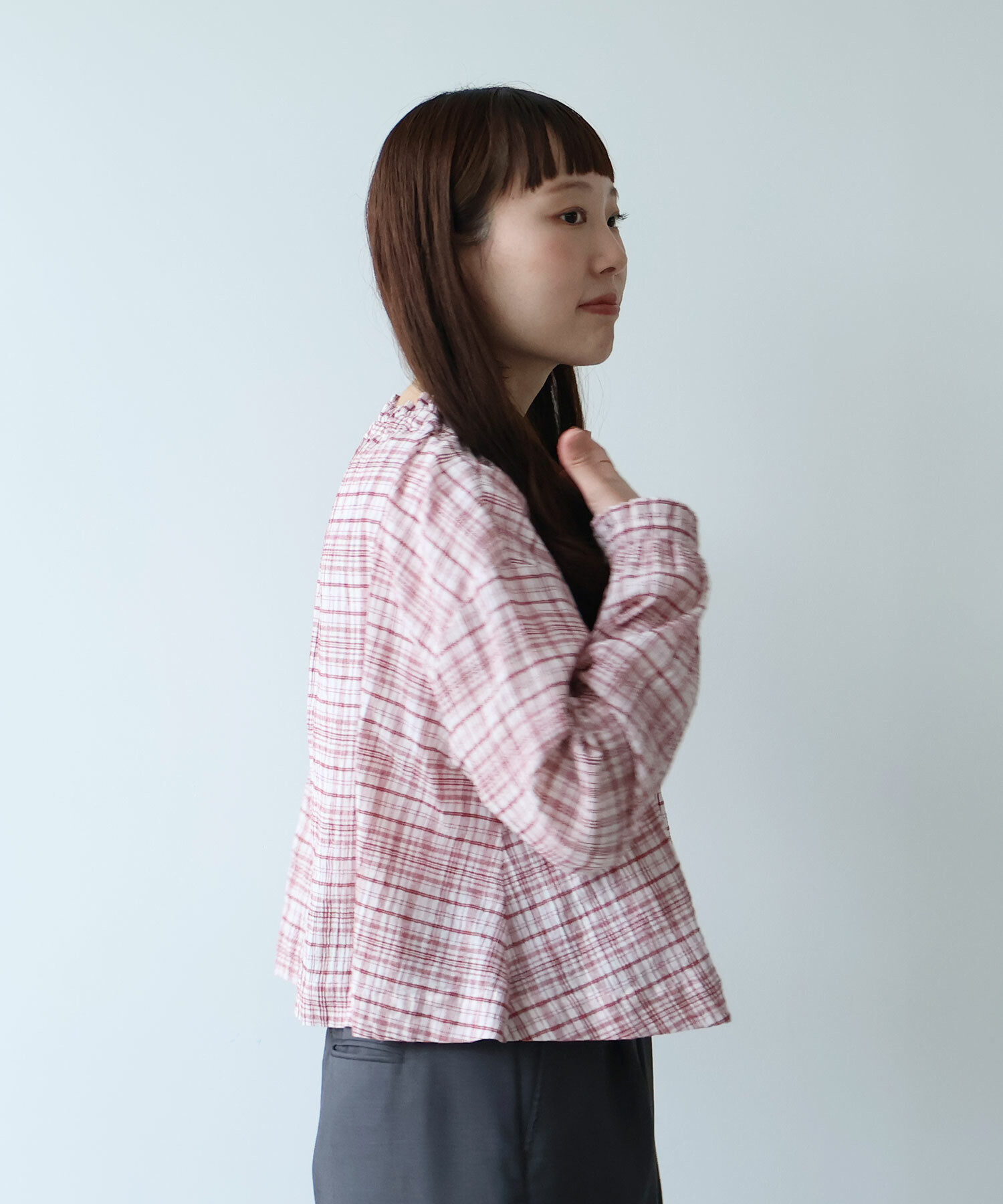 AMBIDEX Store △〇 ちぢみcheck ブラウス(F ピンク): bulle de savon