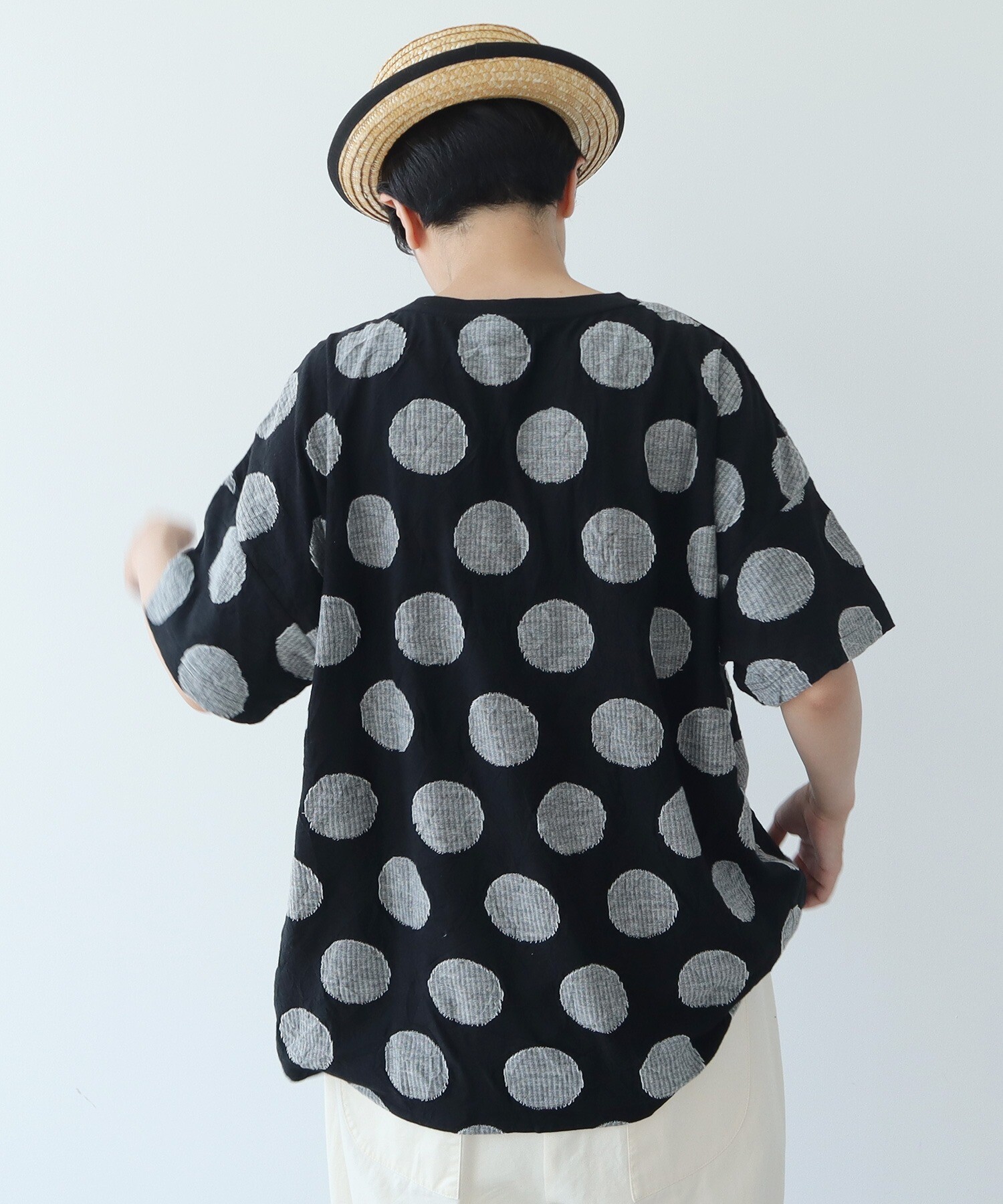 AMBIDEX Store △○キャッチワッシャー ドットジャカード BIG Tシャツ(F シロ×クロ): bulle de savon