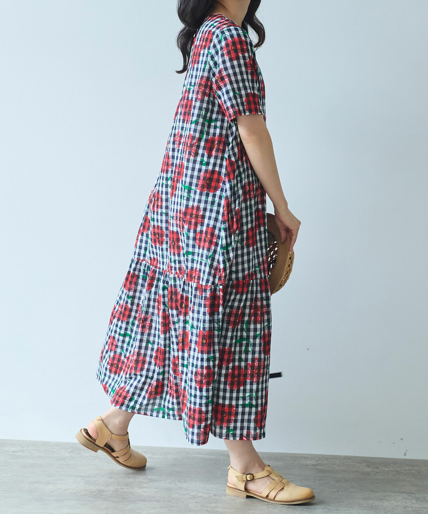 【sandro】関税込★ブルー ミディワンピース フローラルプリント AMBIDEX Store 〇 suisai hana プリント ワンピース(F アオ