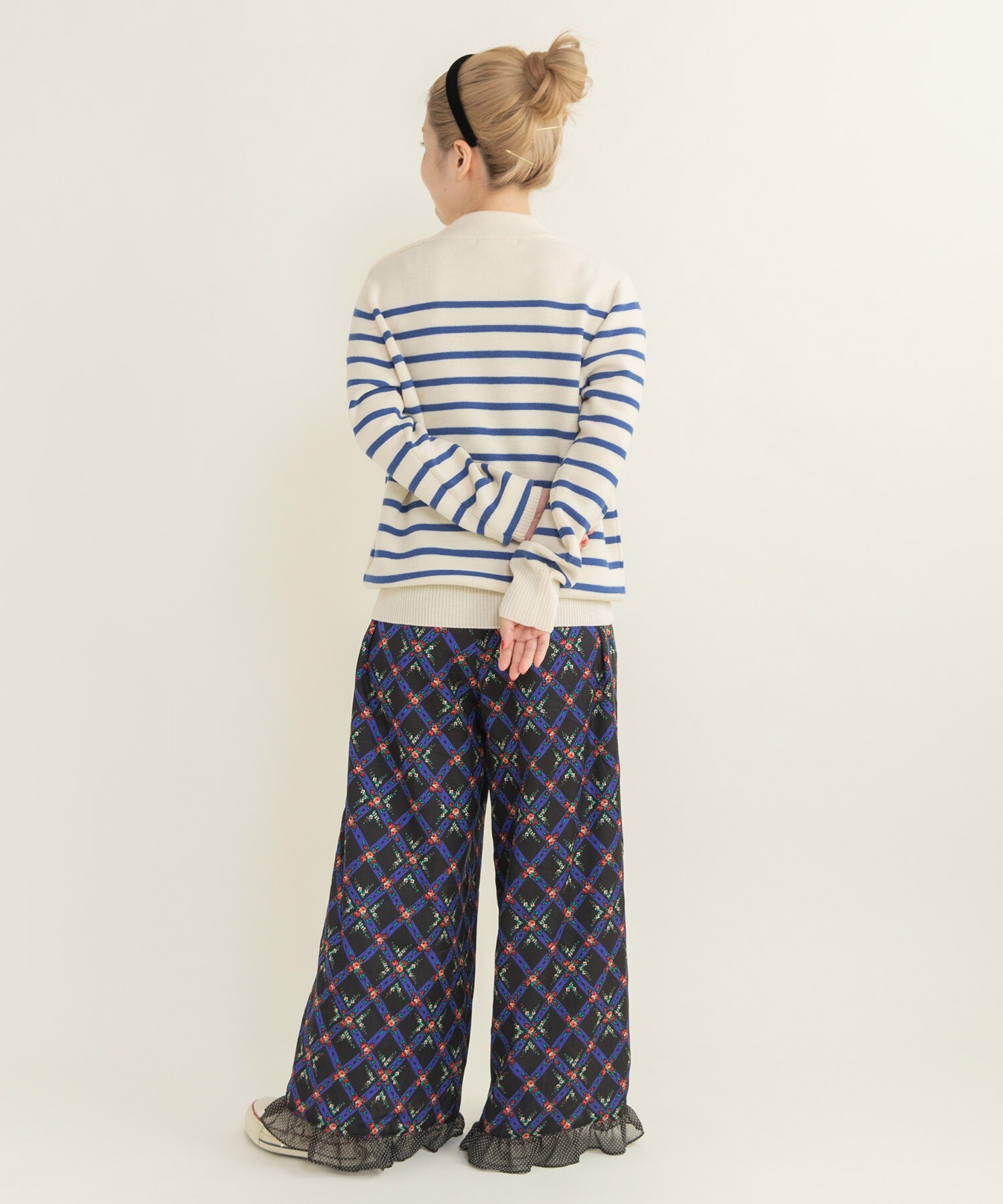 AMBIDEX Store 【予約販売】○チェックフラワープリント 裾フリル