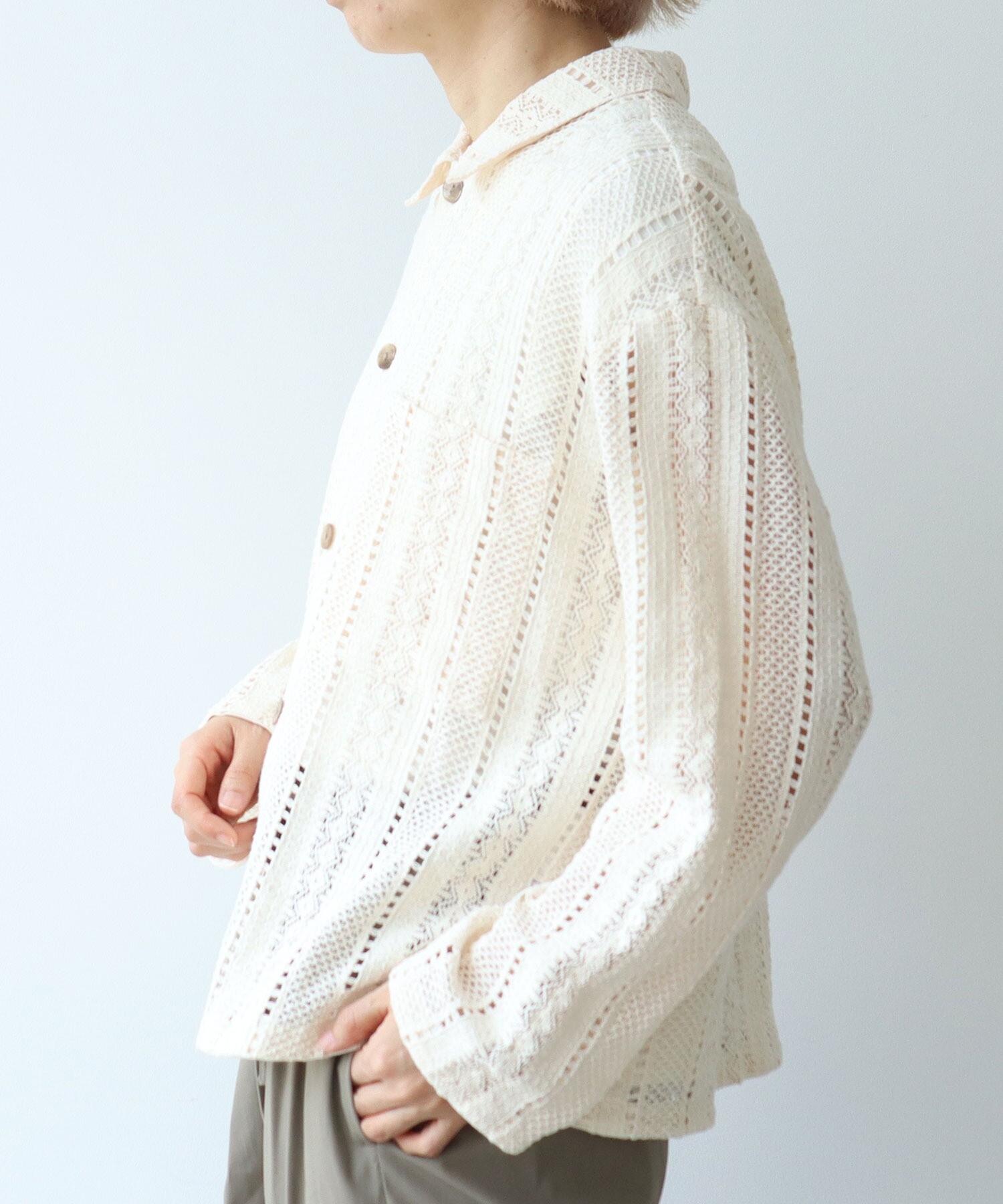 AMBIDEX Store コットン ruschel lace シャツジャケット(F クロ AMBIDEX Store コットン ruschel lace シャツジャケット(F クロ