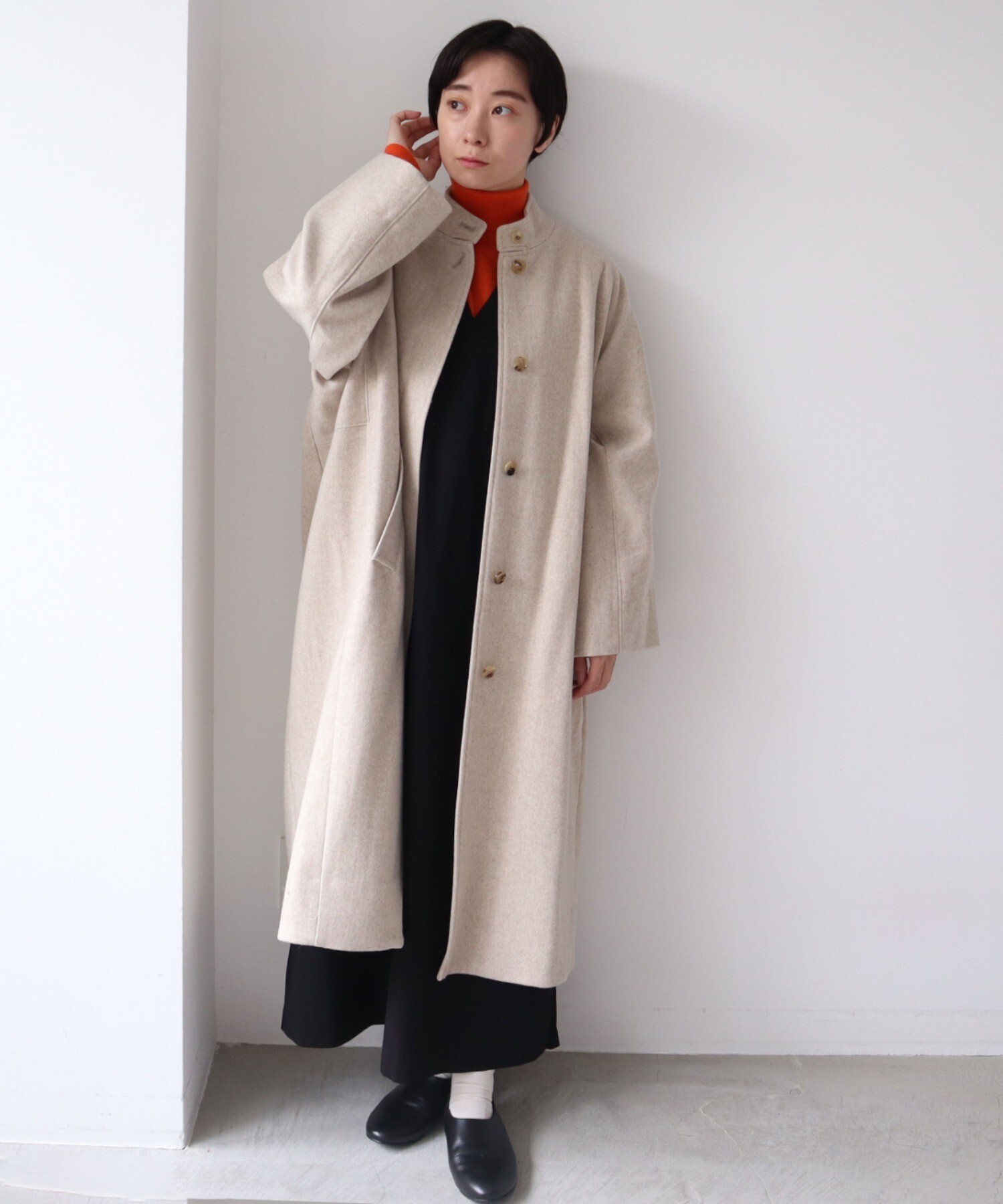 AMBIDEX Store △Wool/super100 wide stand collar コート(F グリーン