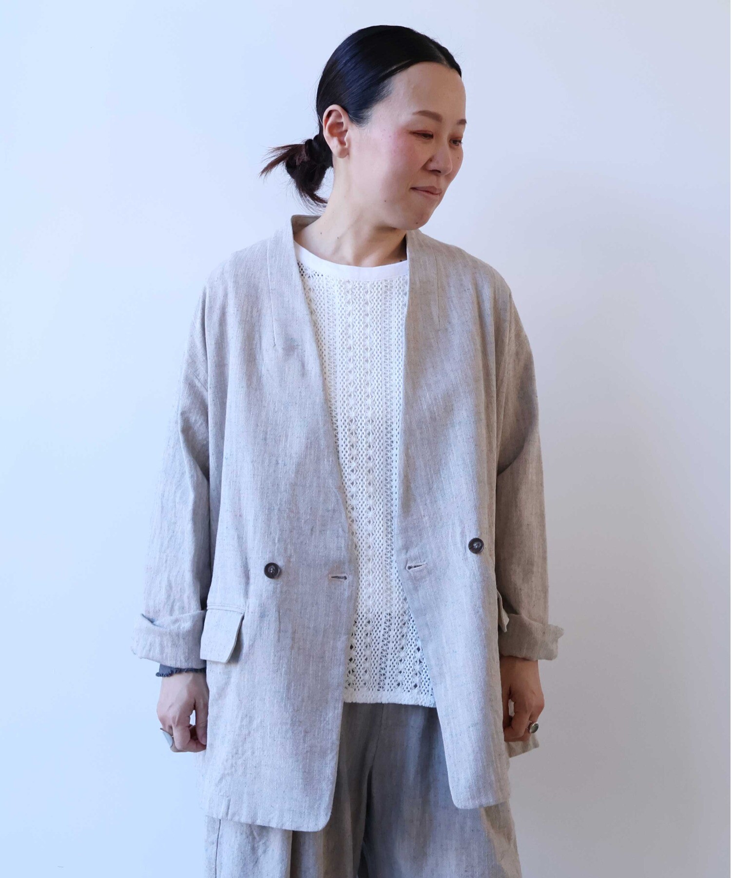 AMBIDEX Store ○slab nep tweed no collarジャケット(F ミックス): yuni