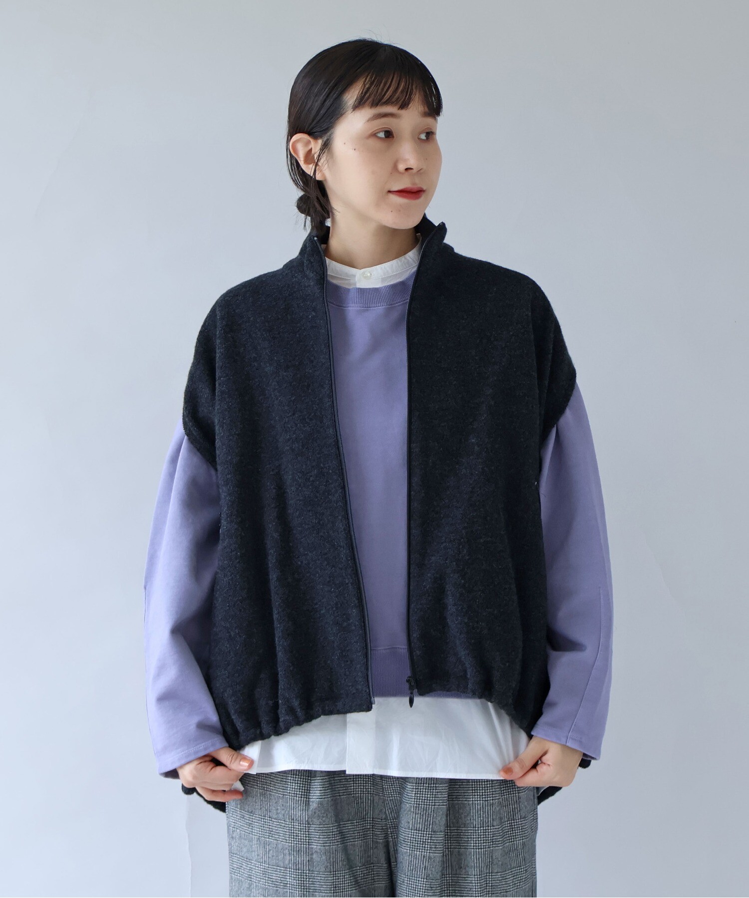 blancvertカシミヤブランベール ボア切り替えベスト blancvertカシミヤ