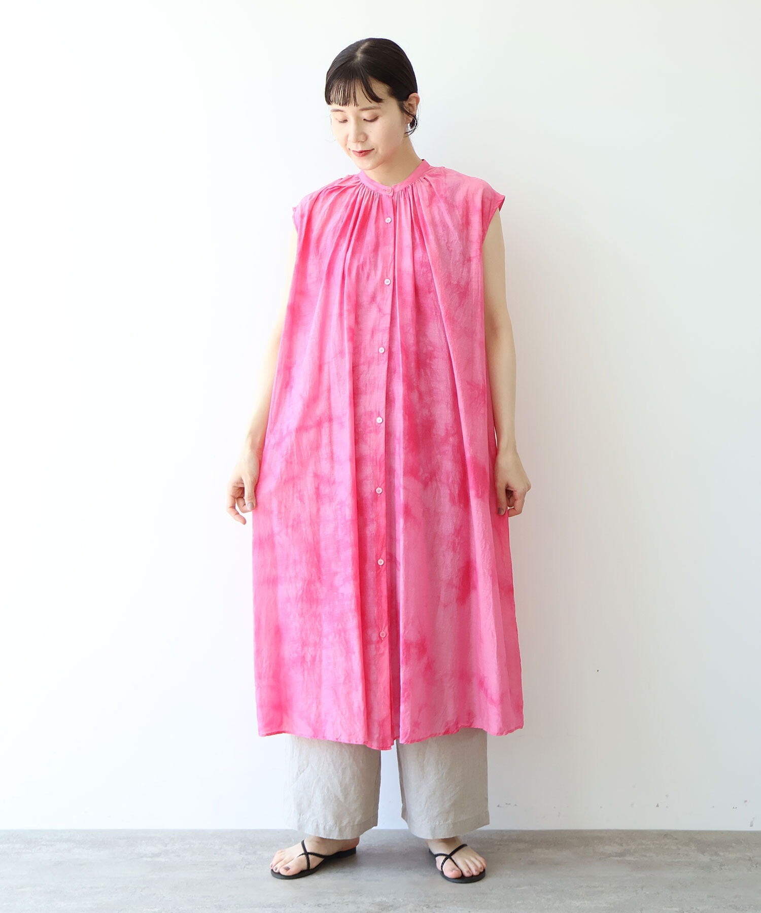 AMBIDEX Store 100/1cotton cupla diffused dye 2way gather shirt
