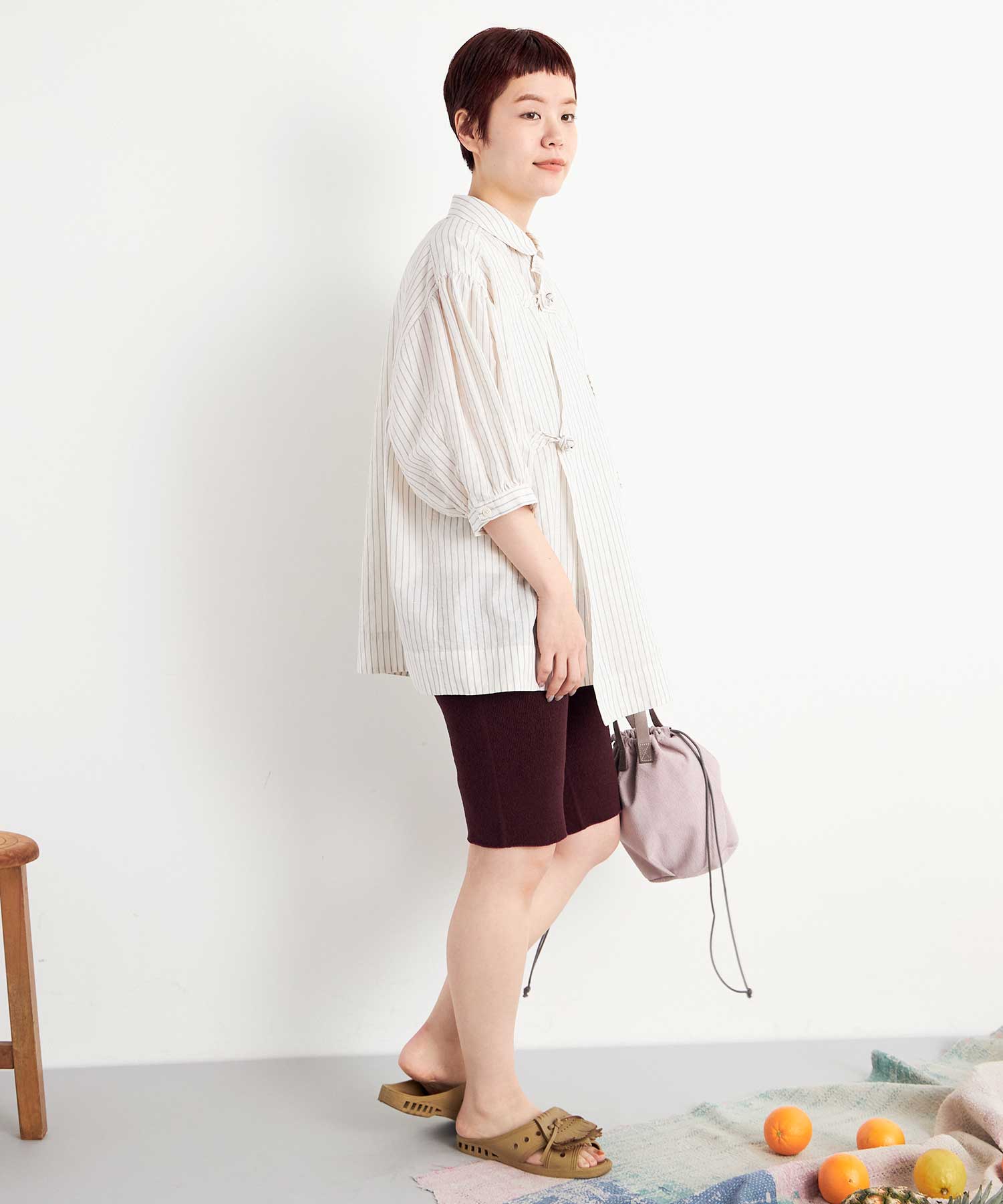 AMBIDEX Store ○ORGANIC コットン/リネン puff ribbon ブラウス
