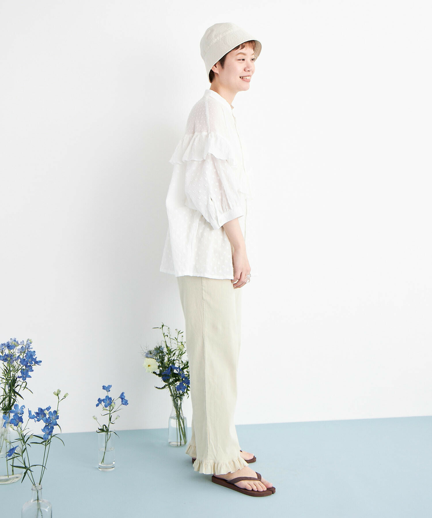 AMBIDEX Store DOT CUT DOBBY ROUND FRILL ブラウス(F WHITE): buoybuoy