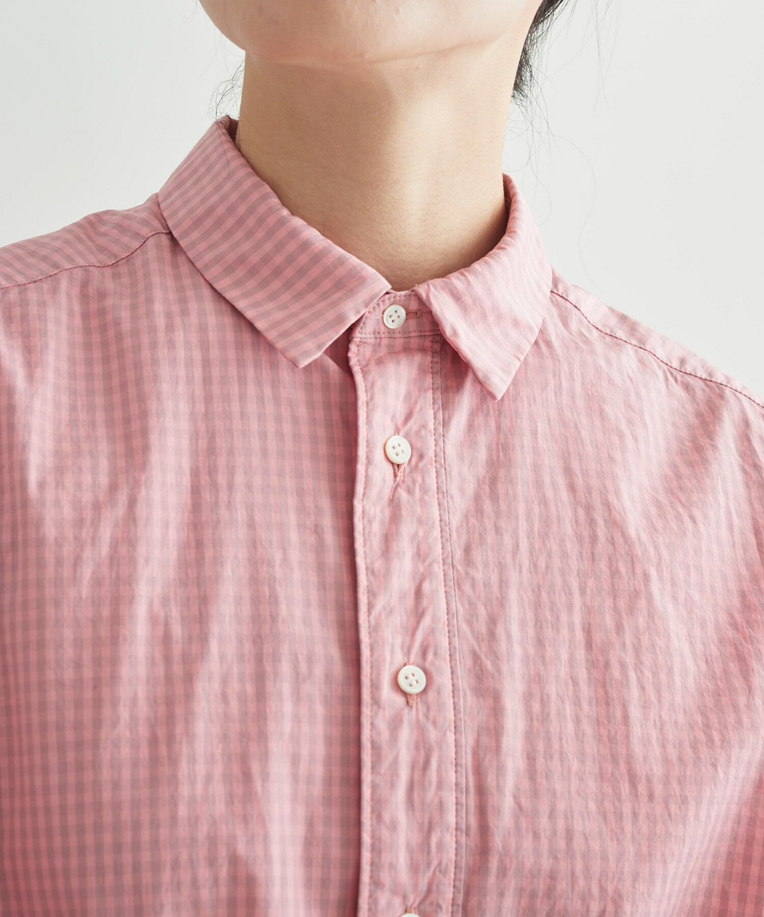 Ambidex Store 予約販売 ギンガムチェック セミワイドカラーシャツ F ピンク Iki