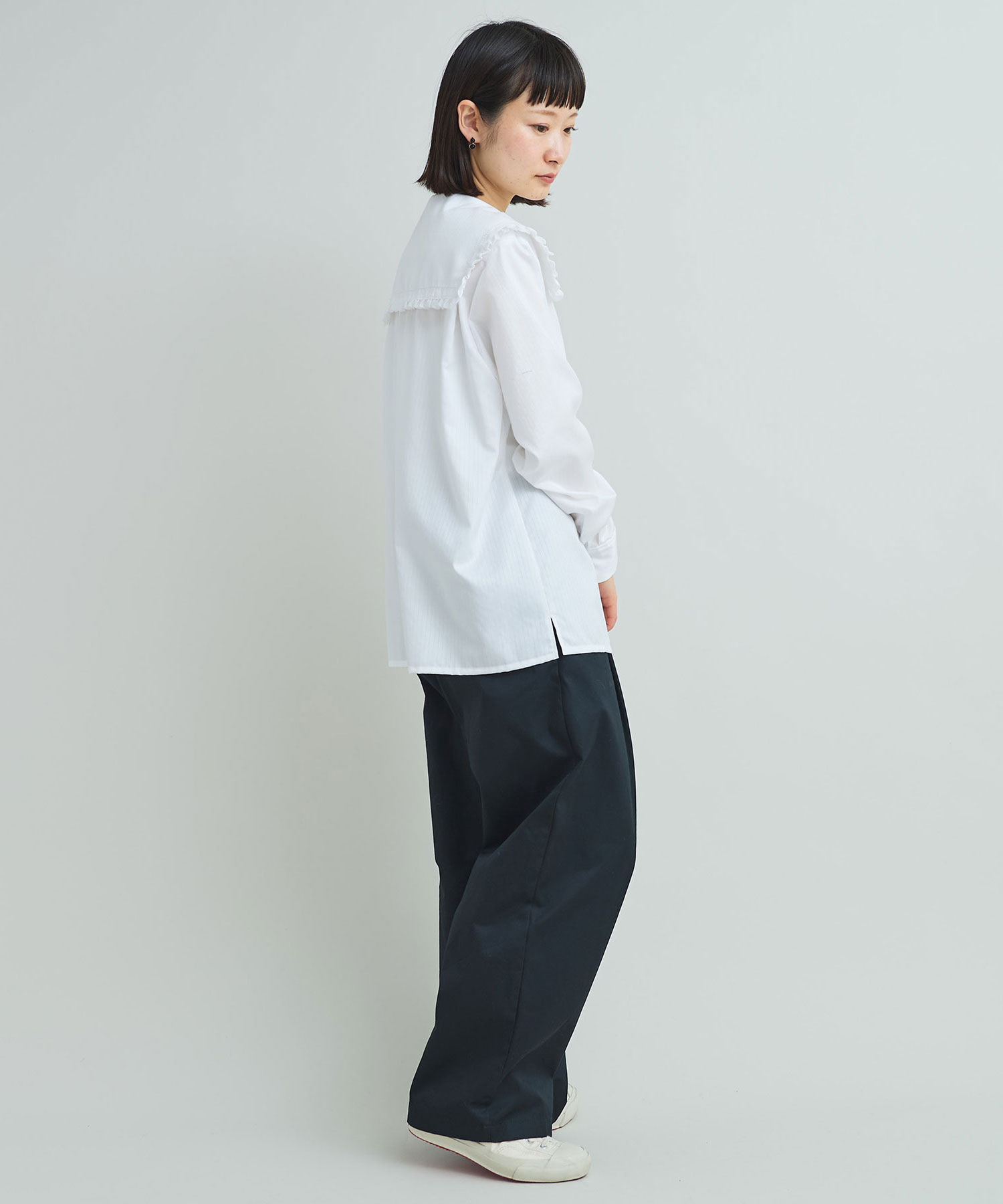 AMBIDEX Store 〇100/2ドビーストライプ フリルフラットカラー シャツ