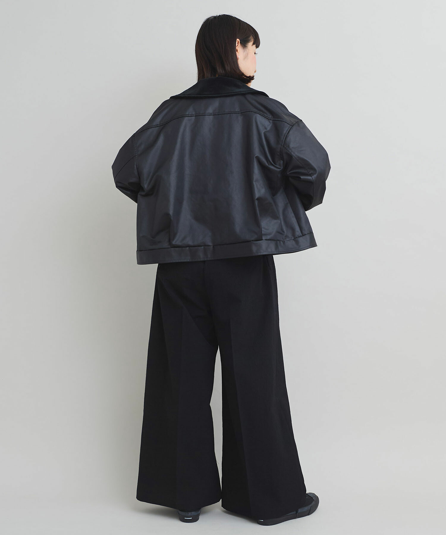 AMBIDEX Store フェイクレザージップ ブルゾン(F クロ): iki