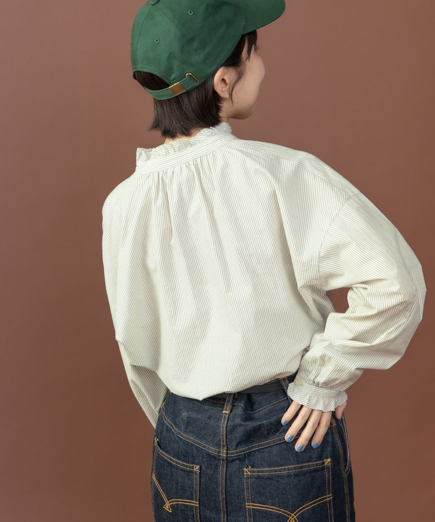 AMBIDEX Store △○グランジウォッシュ スタンドフリルブラウス(F