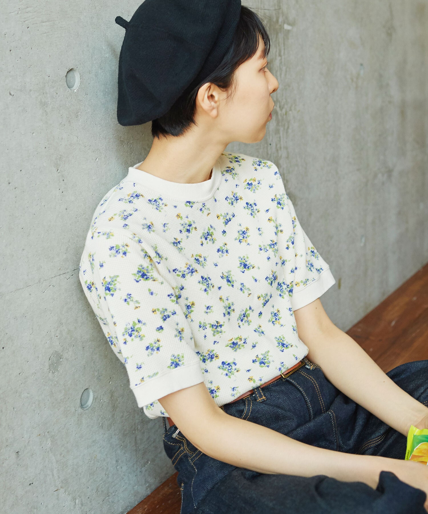 AMBIDEX Store 〇コーマワッフル 小花柄半袖Tシャツ(F アカ): PAR ICI