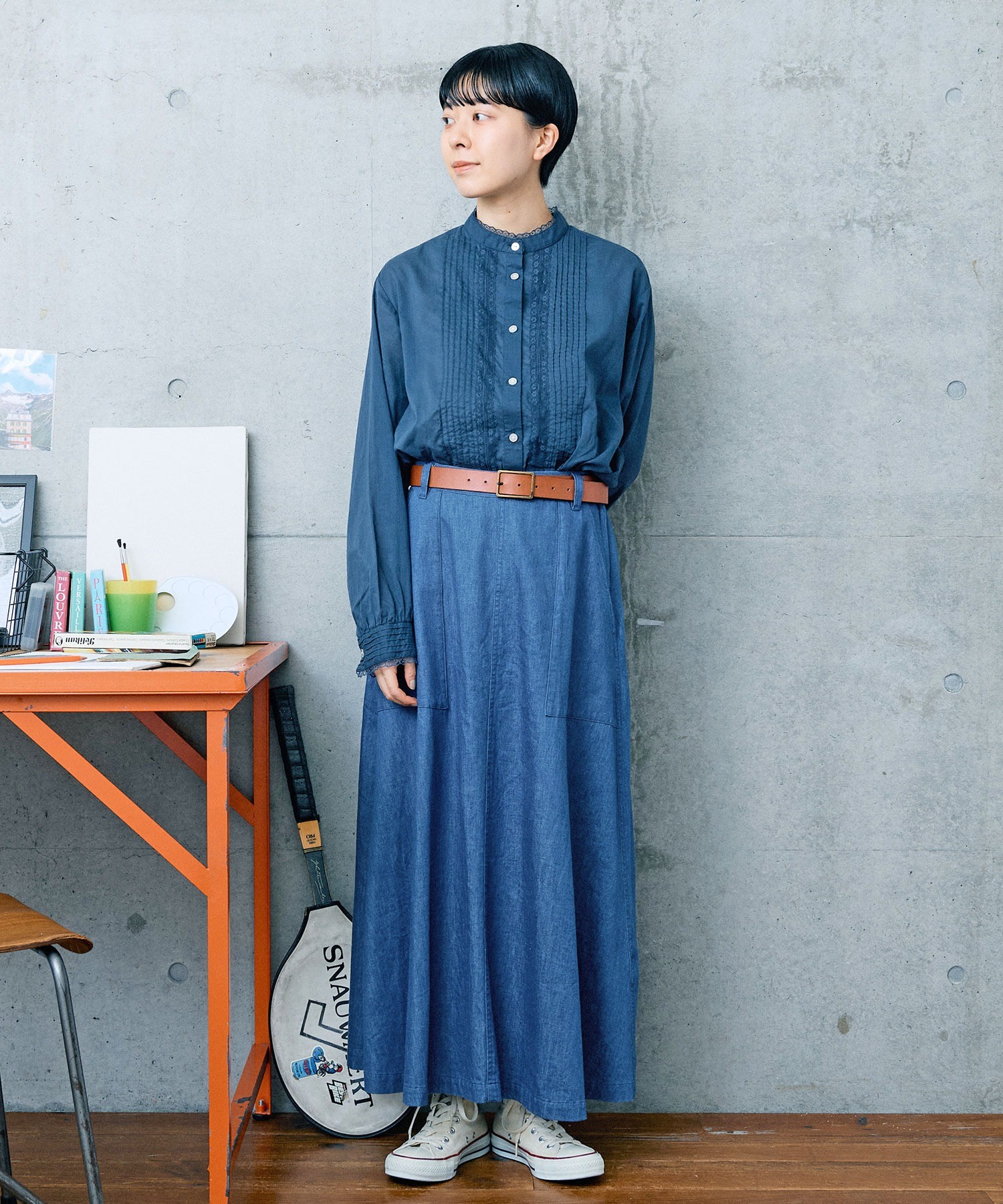 AMBIDEX Store 【予約販売】○ライトデニム ギャザースカート(F アオ 