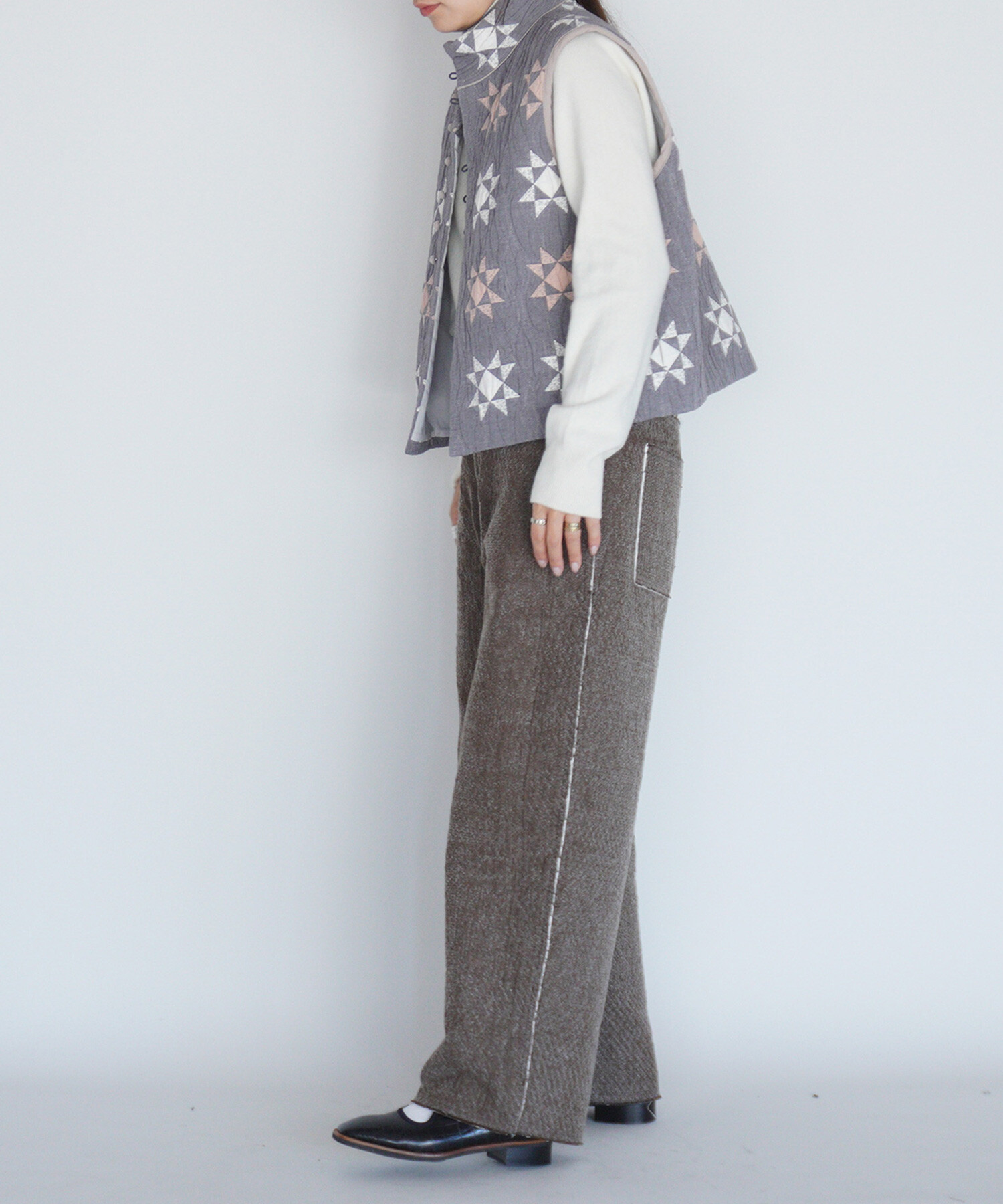 (新品・未使用・タグ付き)quri ベスト AMBIDEX Store 〇patchwork quilt jacquard ベスト(F グレー): Rin