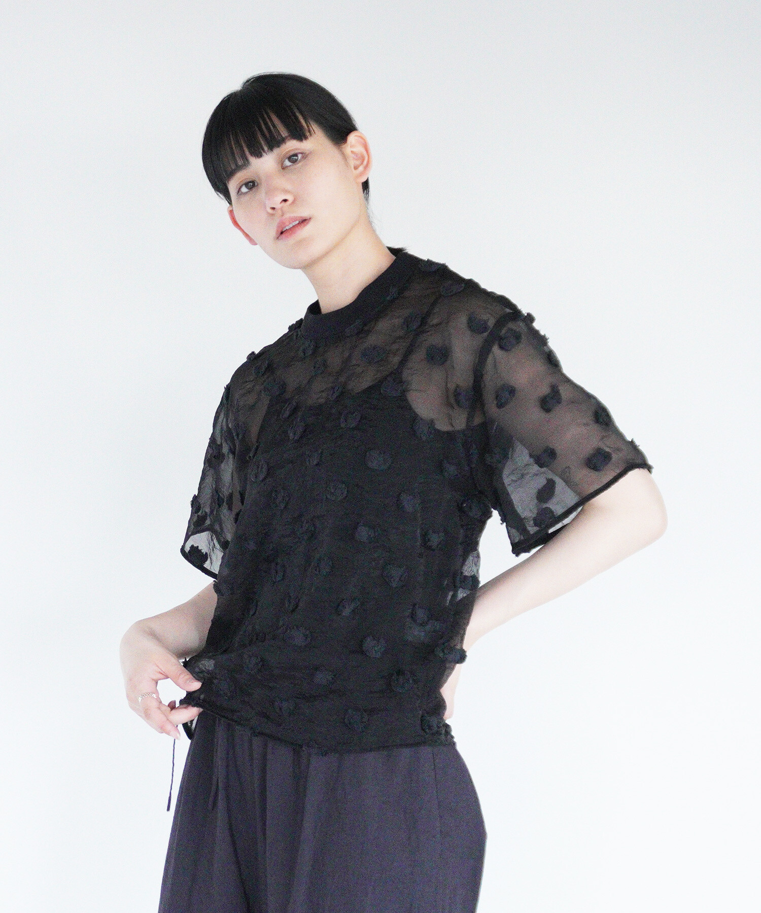 AMBIDEX Store 【予約販売】〇氷dot jacquard ブラウス(F クロ AMBIDEX Store 【予約販売】〇氷dot jacquard ブラウス(F クロ