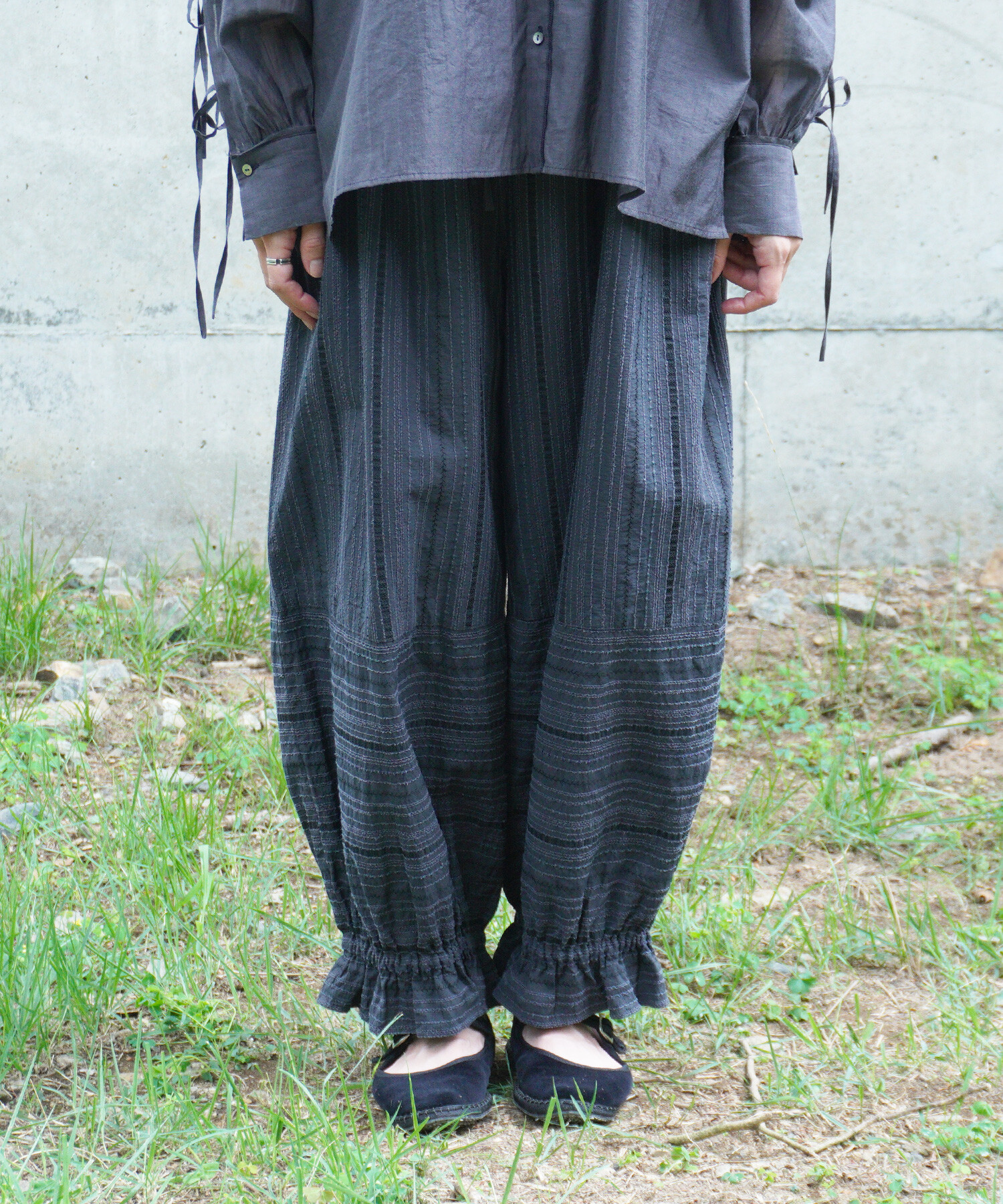 AMBIDEX Store 〇embroidery jacquard ギャザーパンツ(F キナリ