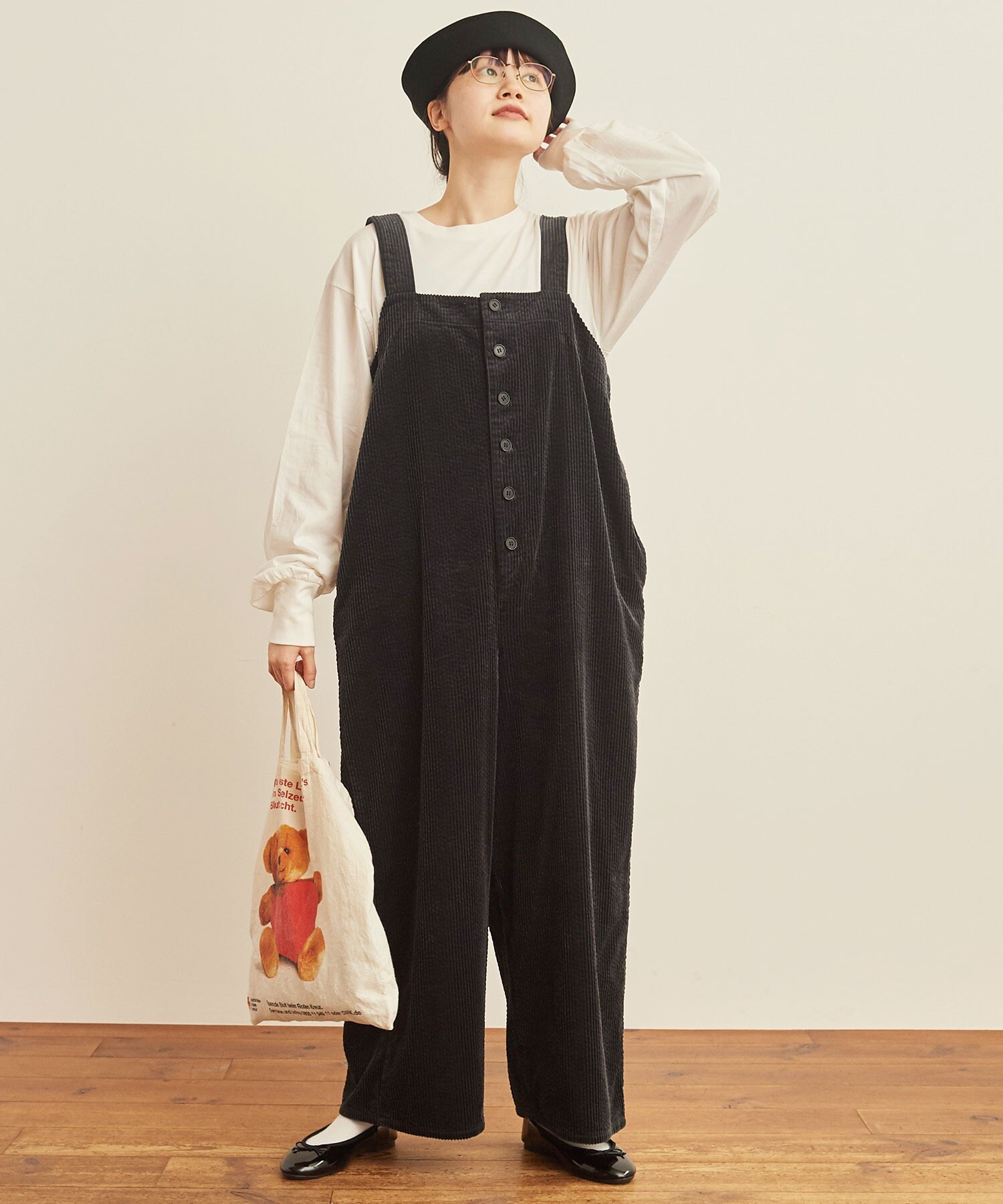 AMBIDEX Store パフ コーデュロイ サロペット(F charcoal): l'atelier