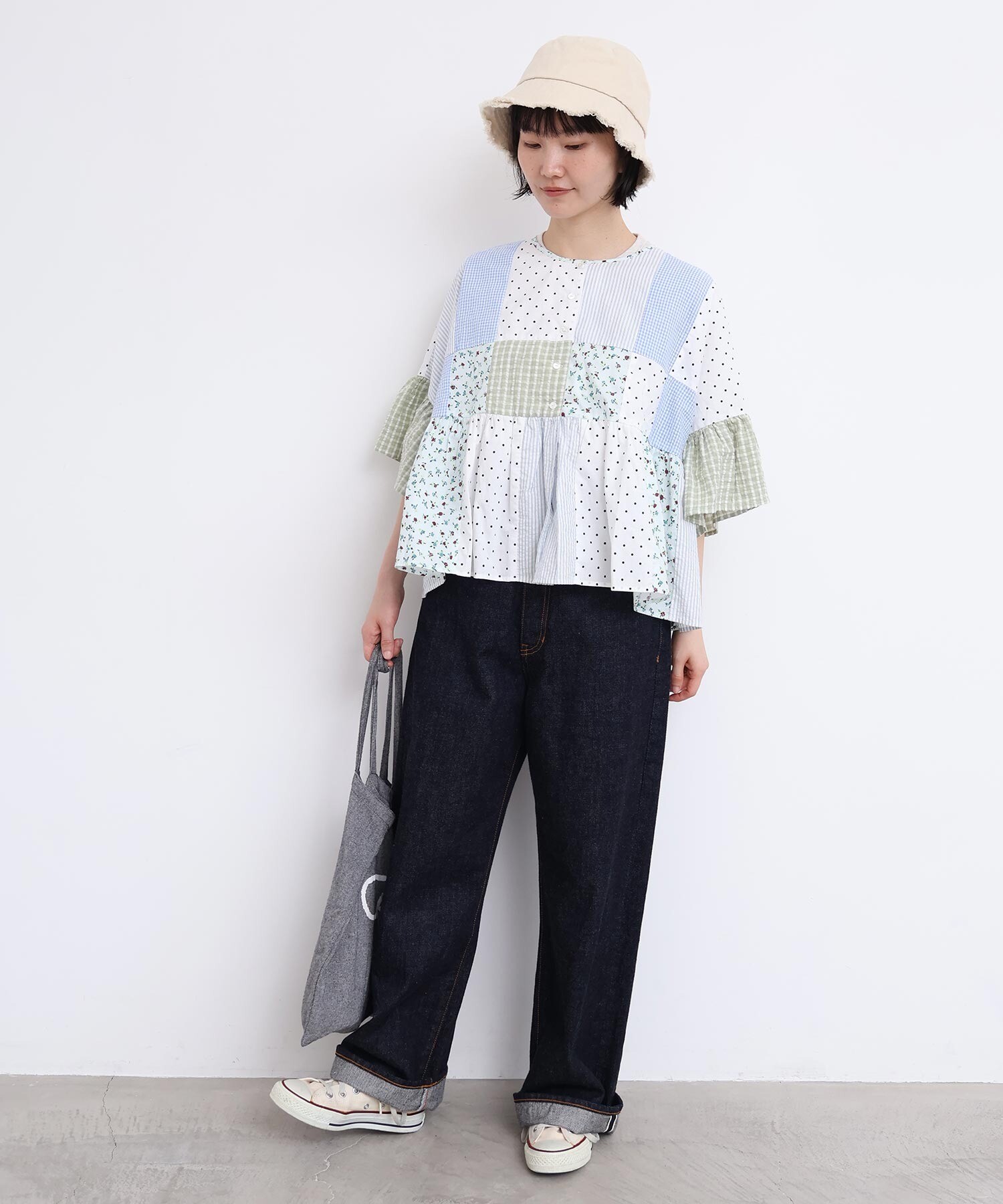 AMBIDEX Store little garden パッチワークブラウス(F クロ): l
