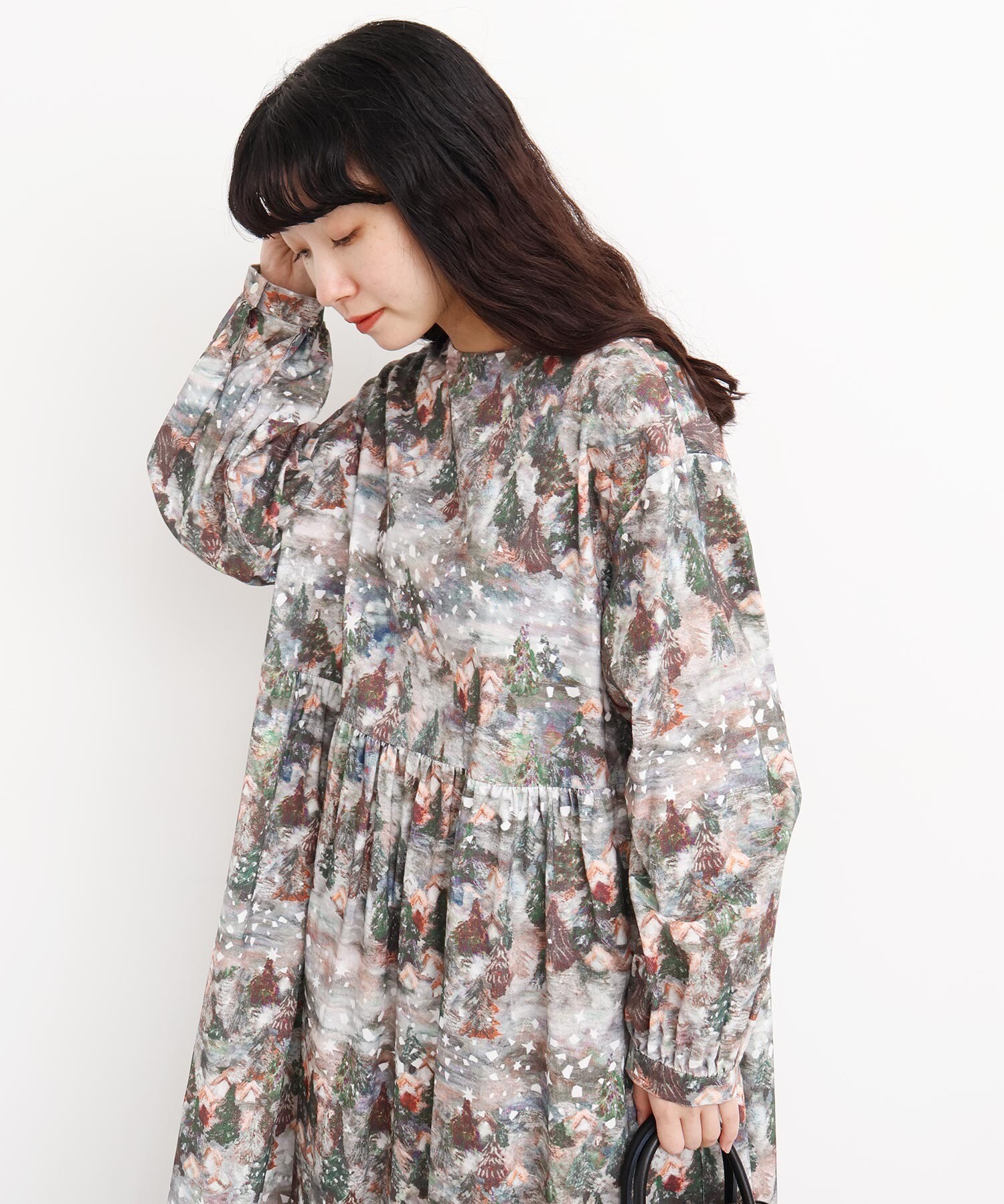 メゾンドシャンティ　ワンピース AMBIDEX Store 〇星くずと冬の街 シャツコールプリントワンピース(F