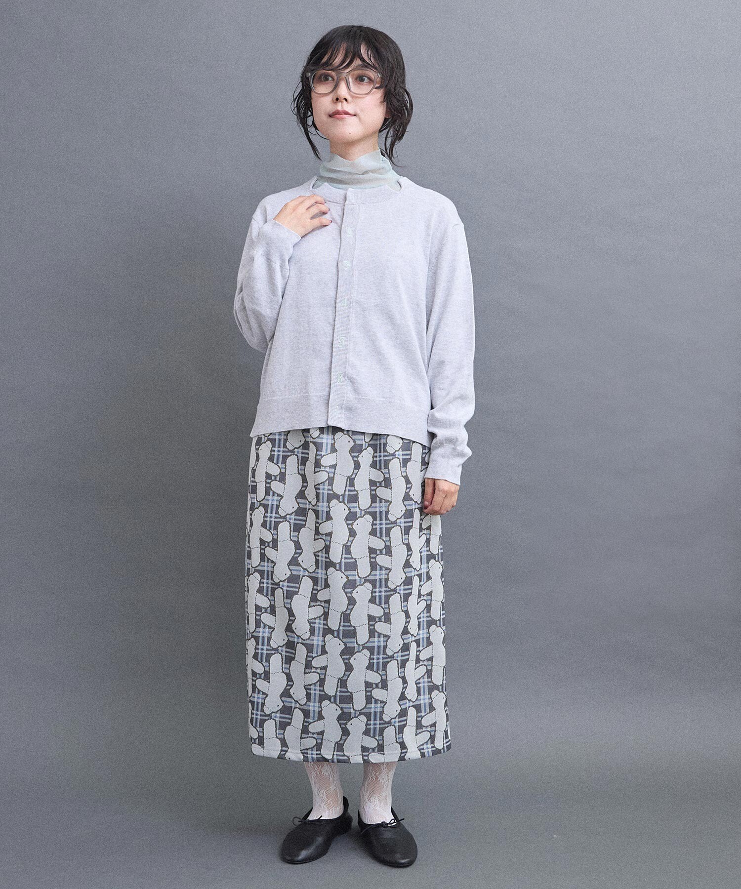 AMBIDEX Store コットン数字刺繍 クルーカーディガン(F サックス): l