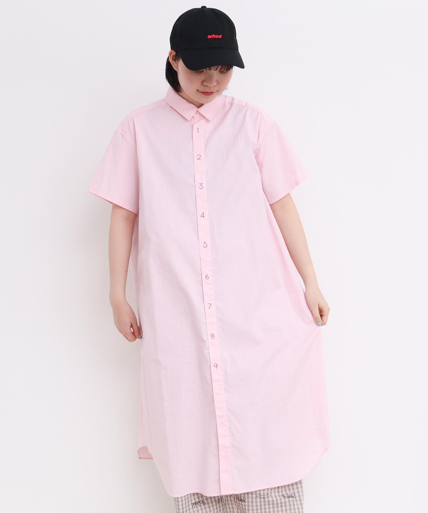 AMBIDEX Store 80/2ピンオックス 数字刺繍半袖シャツワンピース
