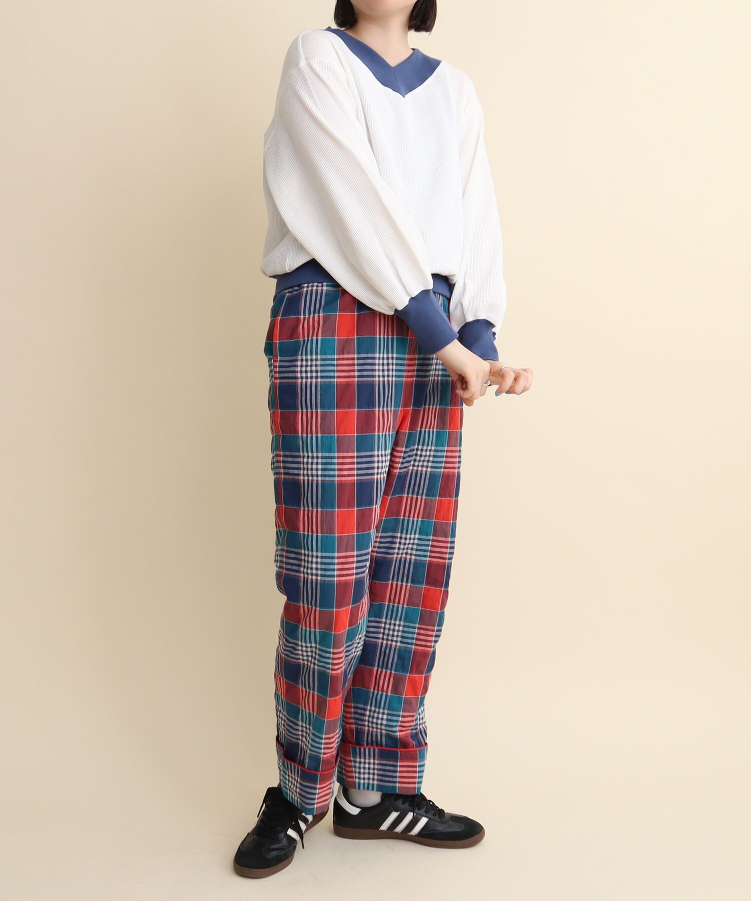 AMBIDEX Store 〇shirring check waist frill PANTS(F アカ): l 