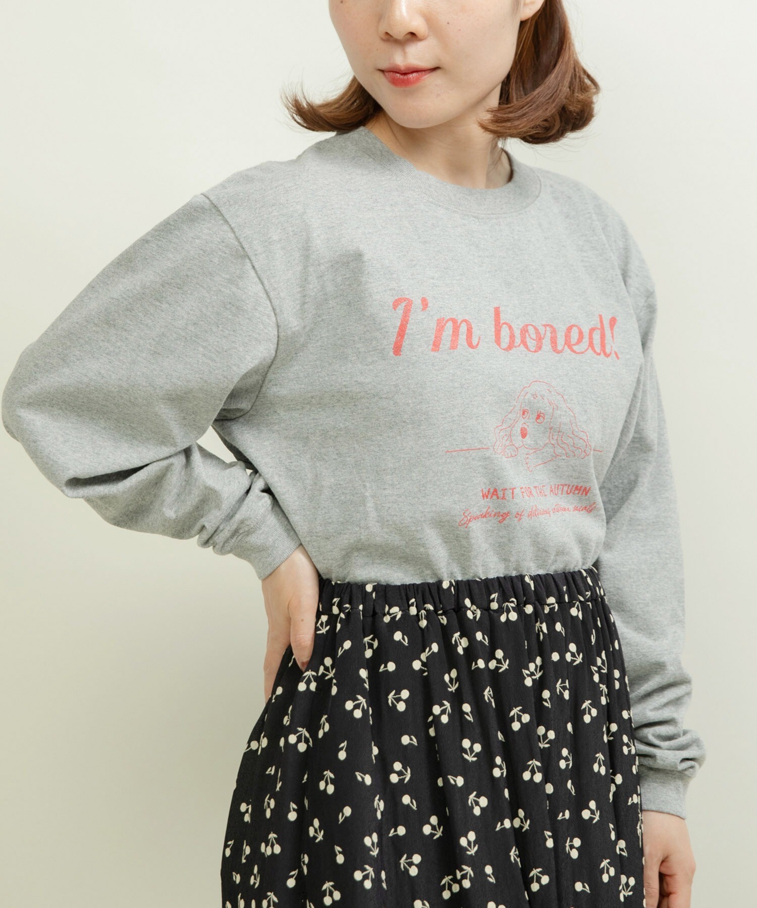 tシャツ 16/-天竺 秋を待つ犬プリント ロンＴ レディース AMBIDEX Store 【予約販売】○16/-天竺 秋を待つ犬プリント ロン