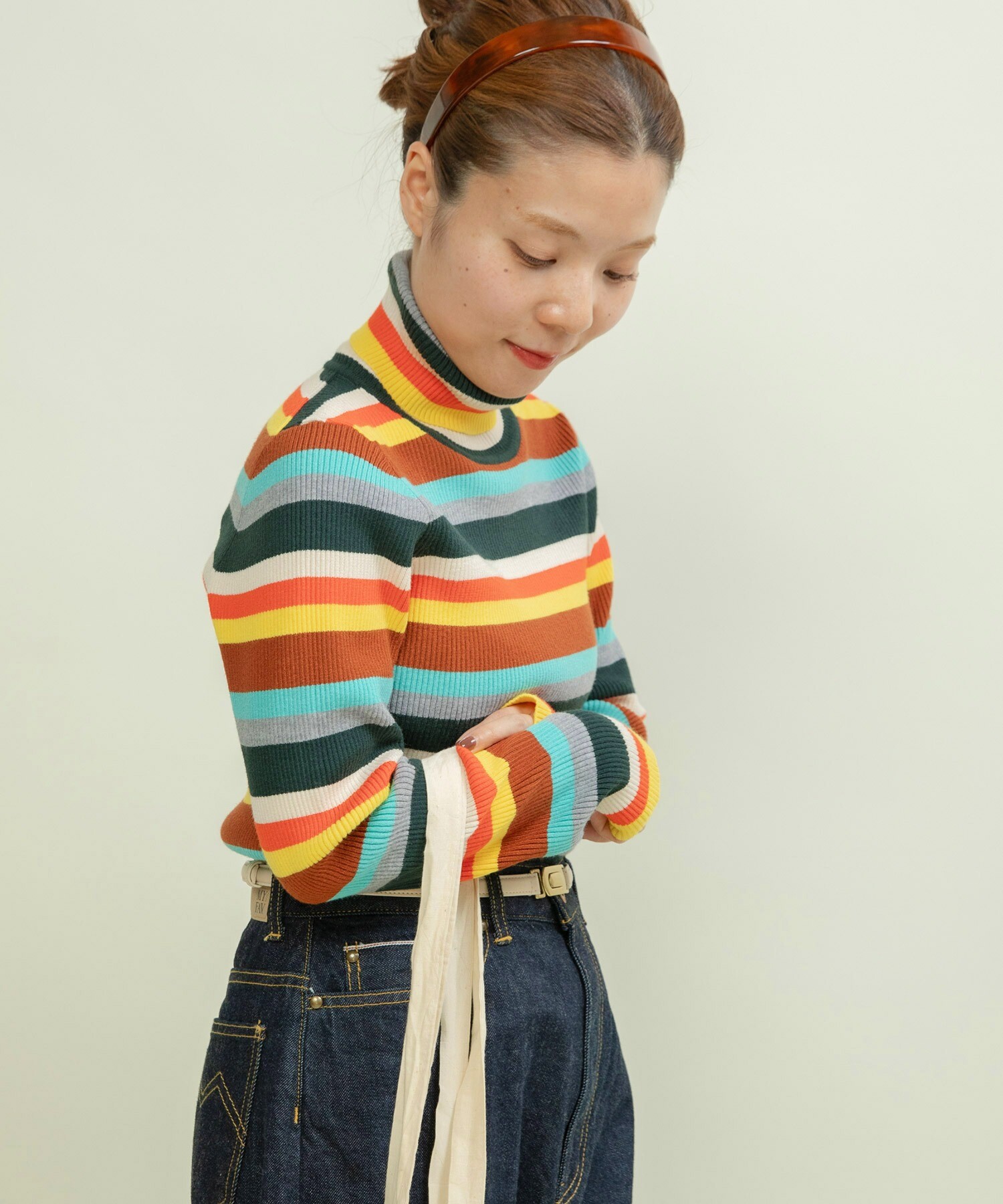 ニット セーター もちもちマルチボーダー リブタートル レディース CHILD WOMAN - もちもちマルチボーダー リブタートル