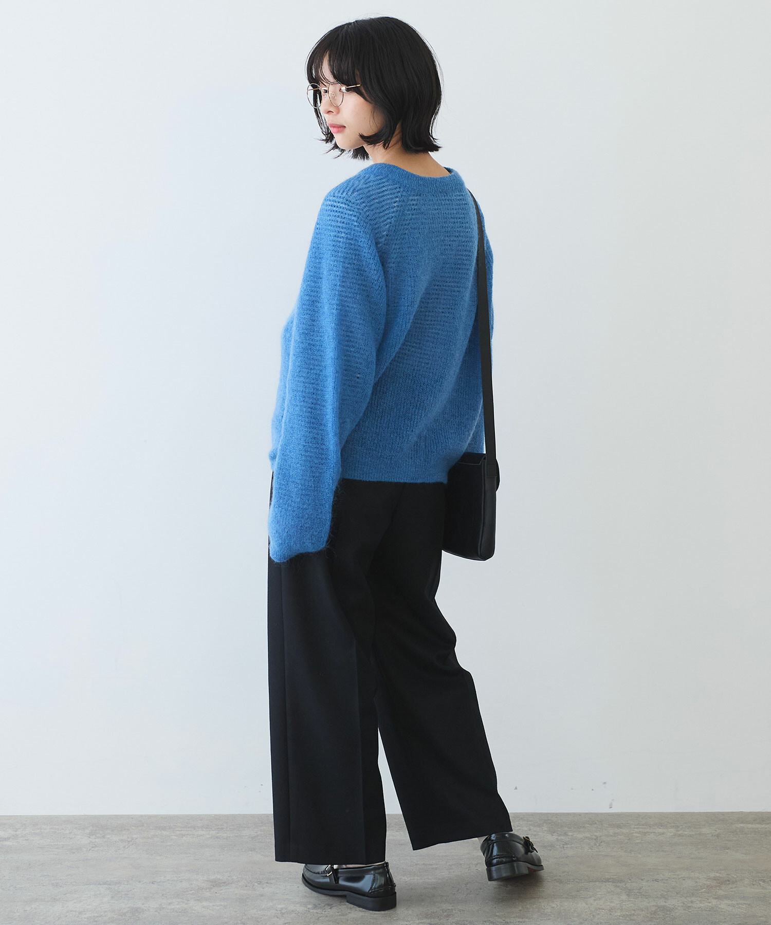青 フリル付き 長袖 カーディガン　F SUMMER-SALE チュール挟み込み ダブルフリル ニット