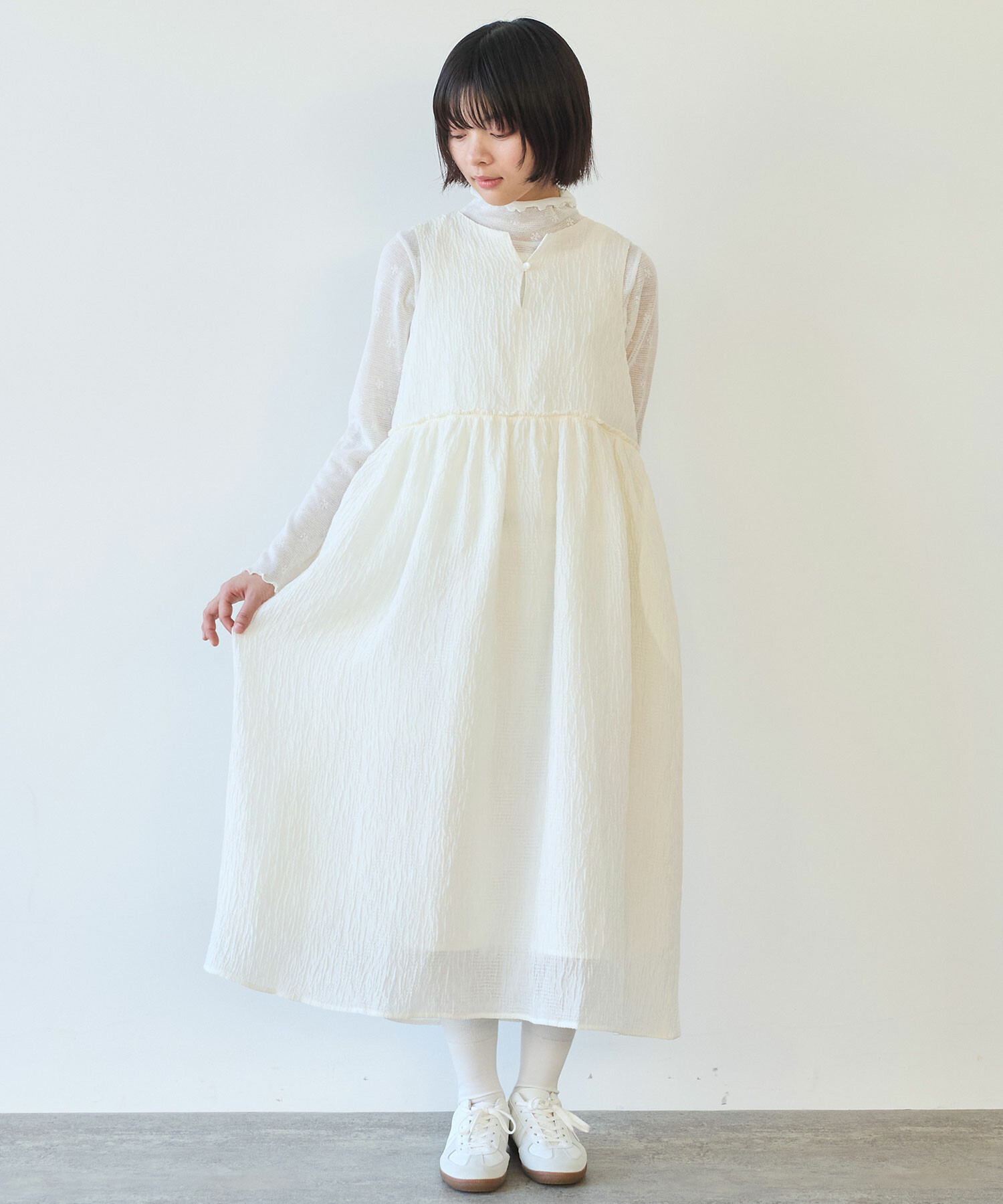 AMBIDEX Store ○ おはな ダイヤジャカード ワンピース(F シロ): bulle