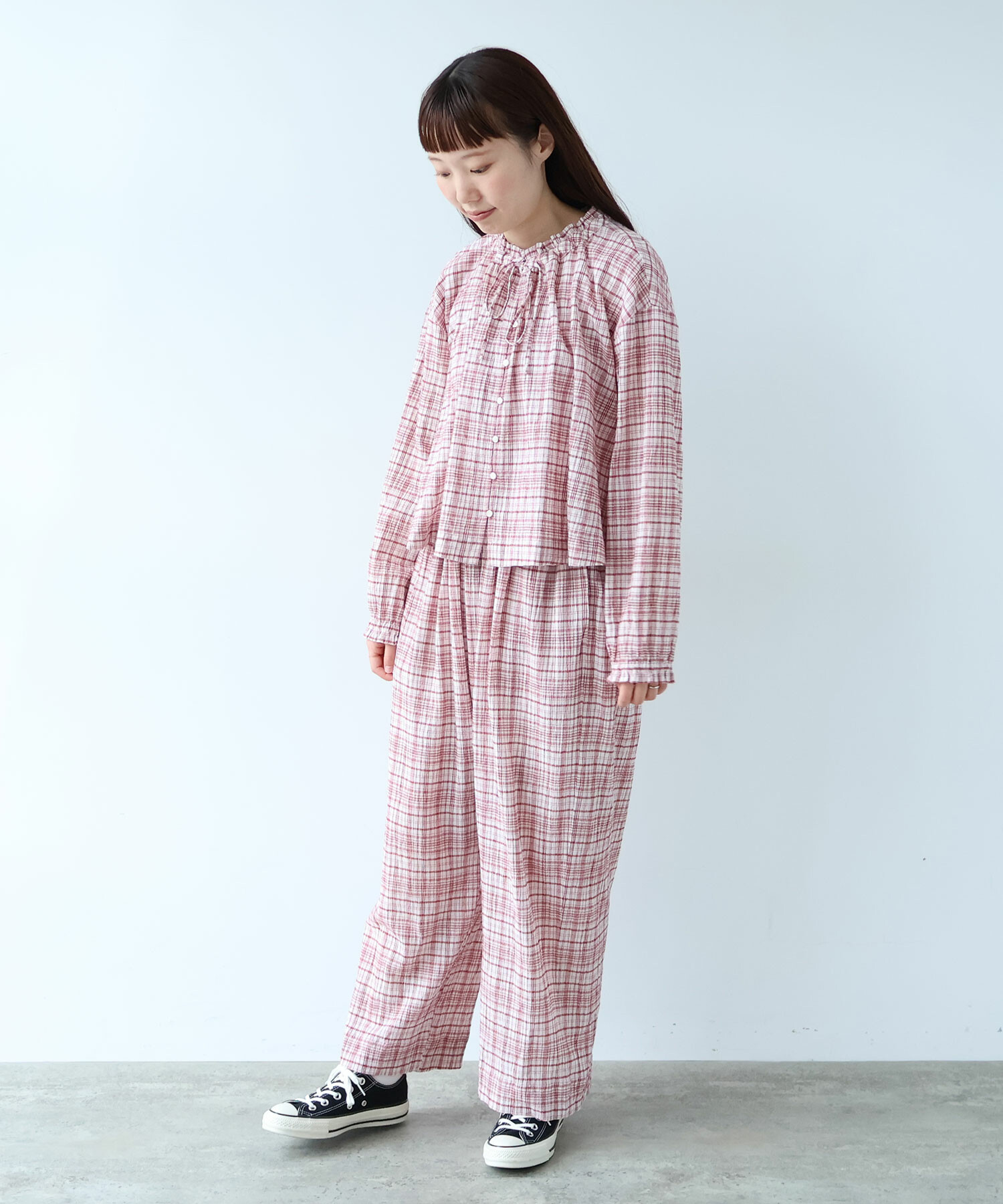 AMBIDEX Store 【予約販売】〇 ちぢみcheck パンツ(F ピンク): bulle