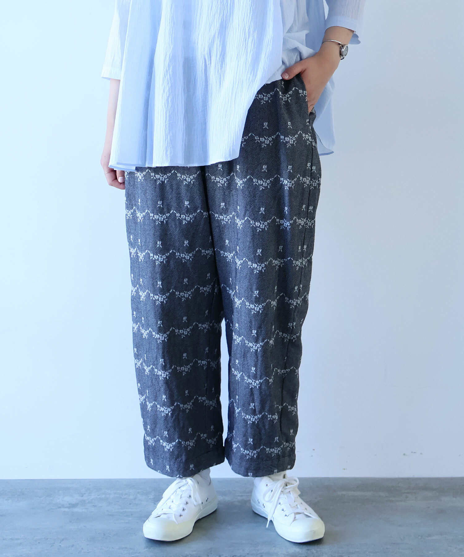 AMBIDEX Store ○〇 デニム調 hana ジャカード パンツ(F アオ): bulle