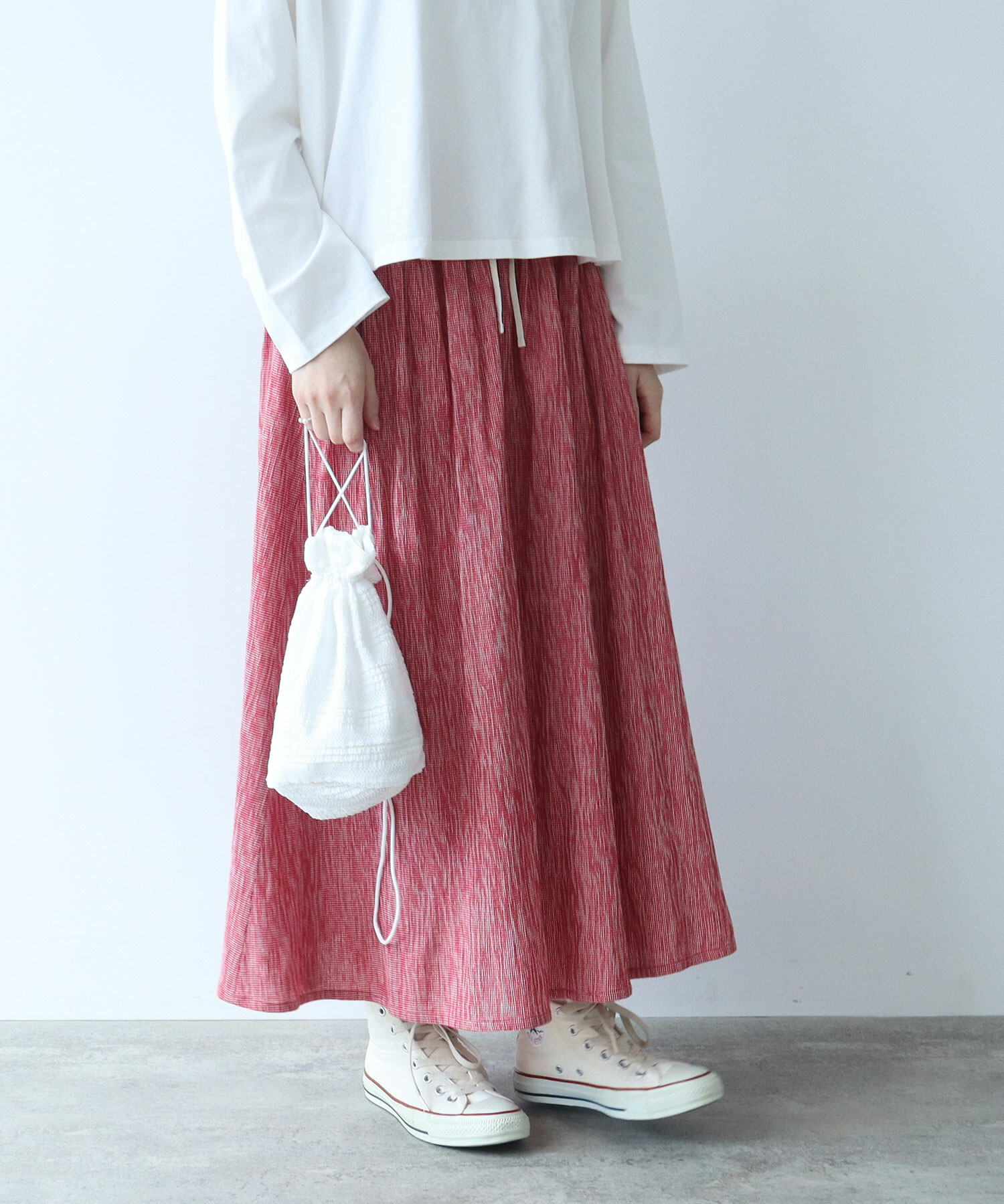 AMBIDEX Store ○〇 mini gingham ギャザースカート(F アカ
