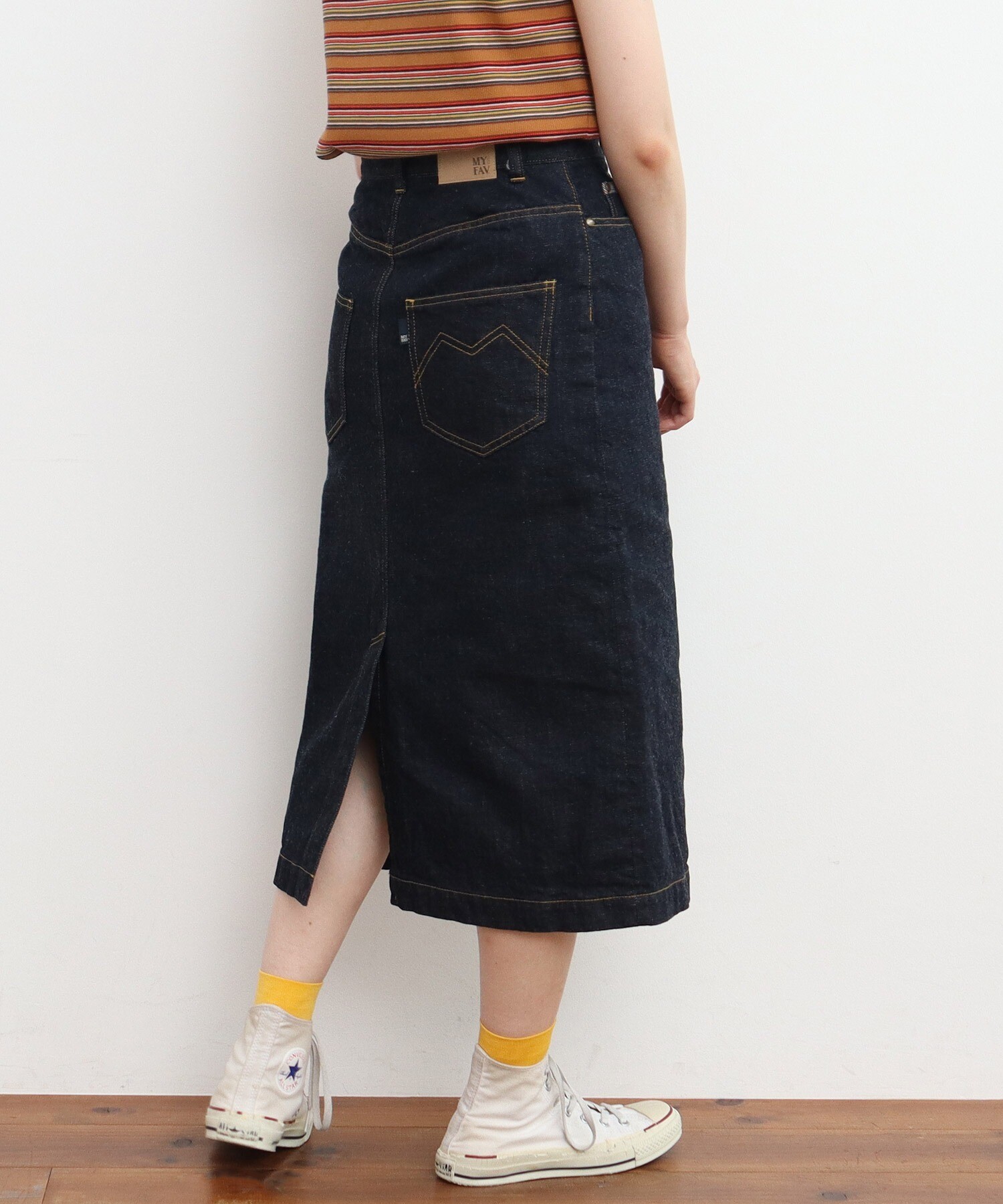 11.36ozムラ糸デニム ミディアムタイトスカート