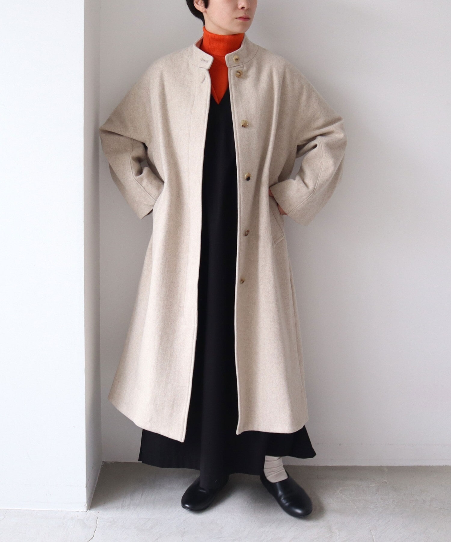 AMBIDEX Store △Wool/super100 wide stand collar コート(F グリーン