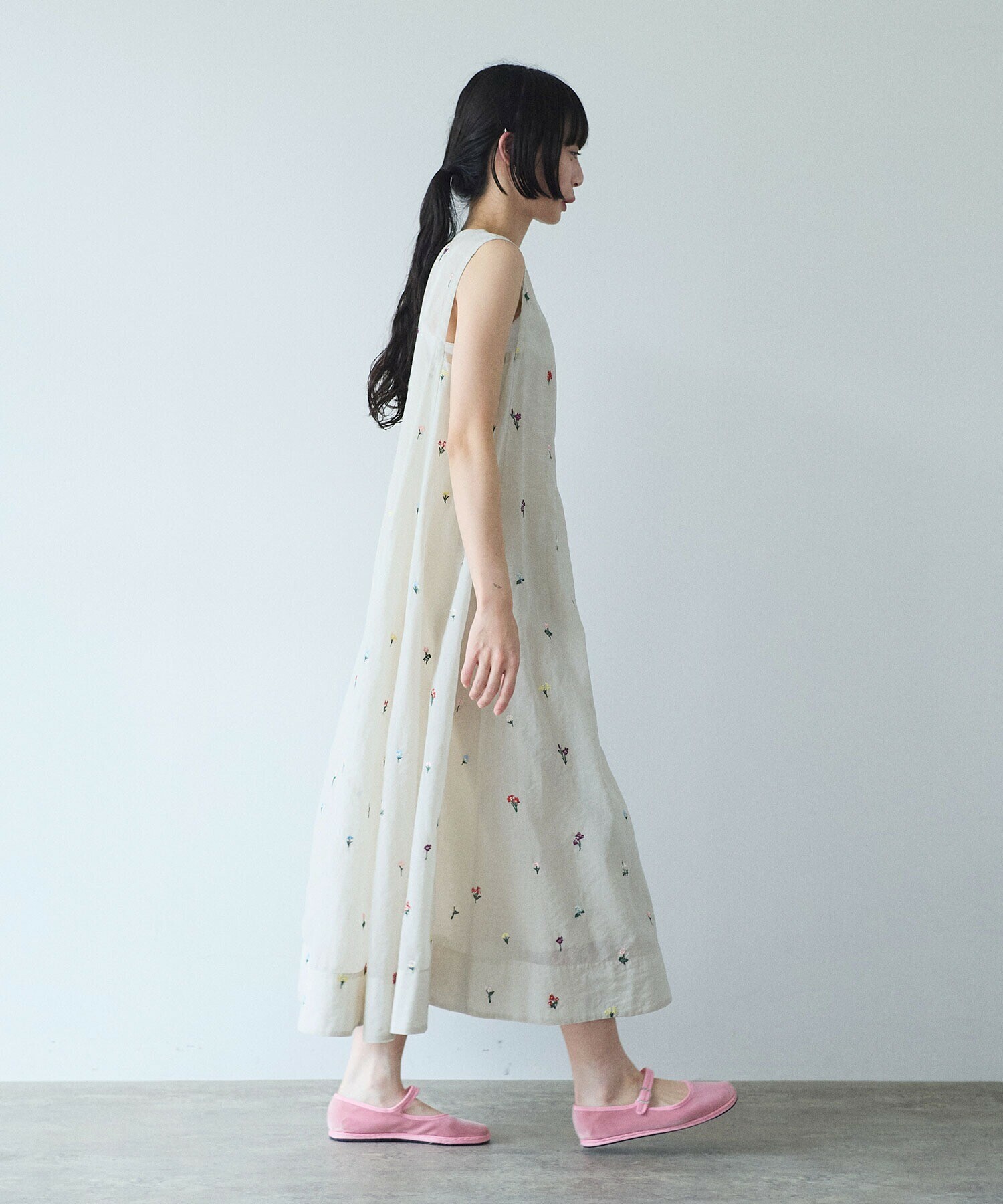AMBIDEX Store コットン/ナイロン sheer floral刺繍 ワンピース(F