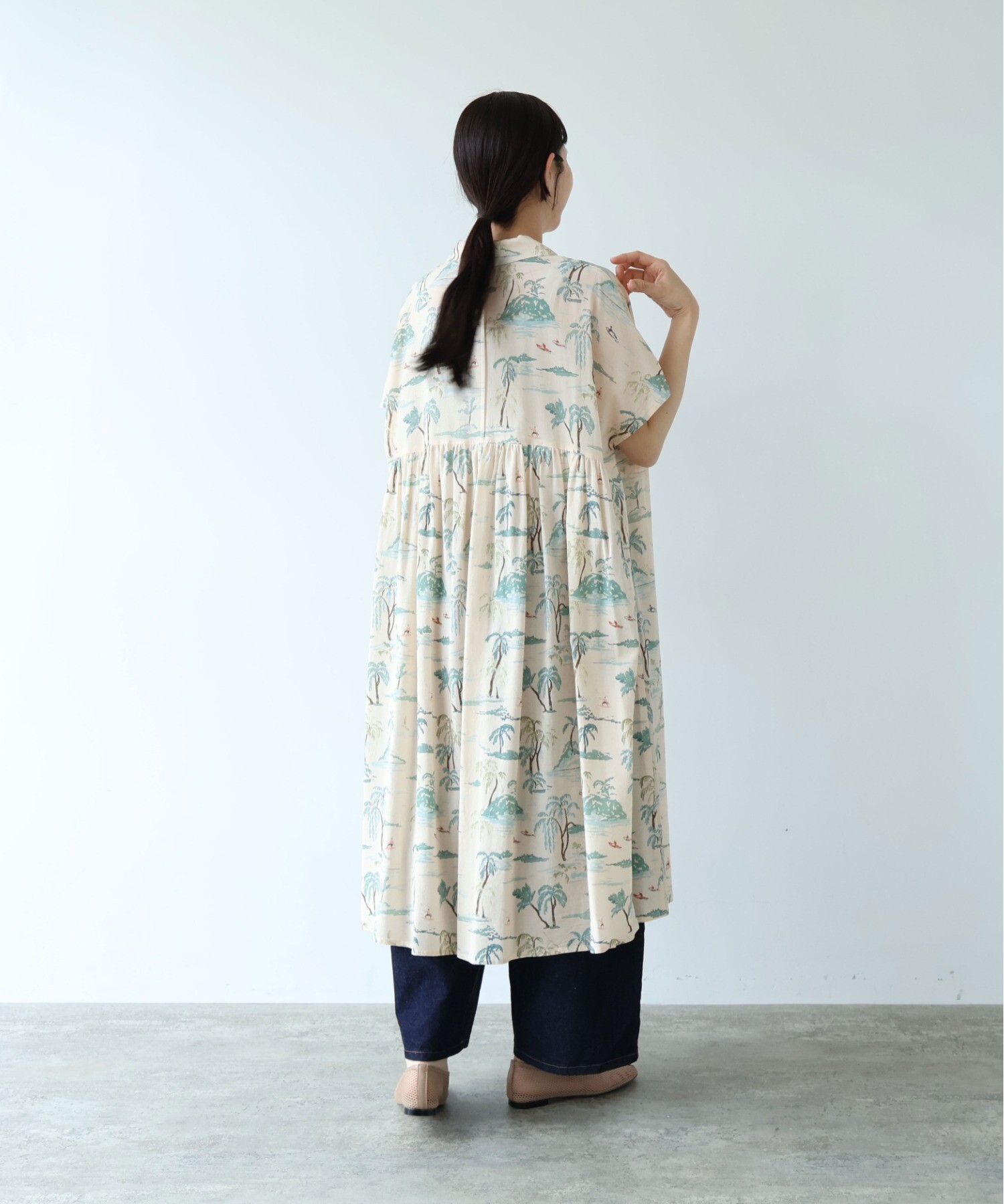 AMBIDEX Store Island print tiered open collar ワンピース(F ピンク