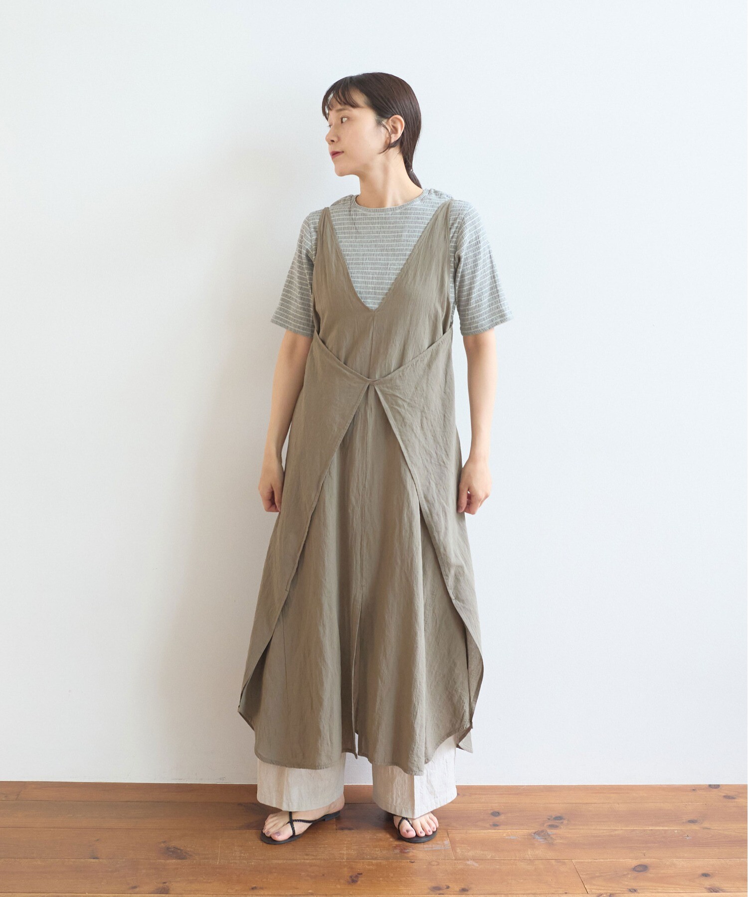 AMBIDEX Store 強撚CottonLinen 近江晒 wrap ワンピース(F