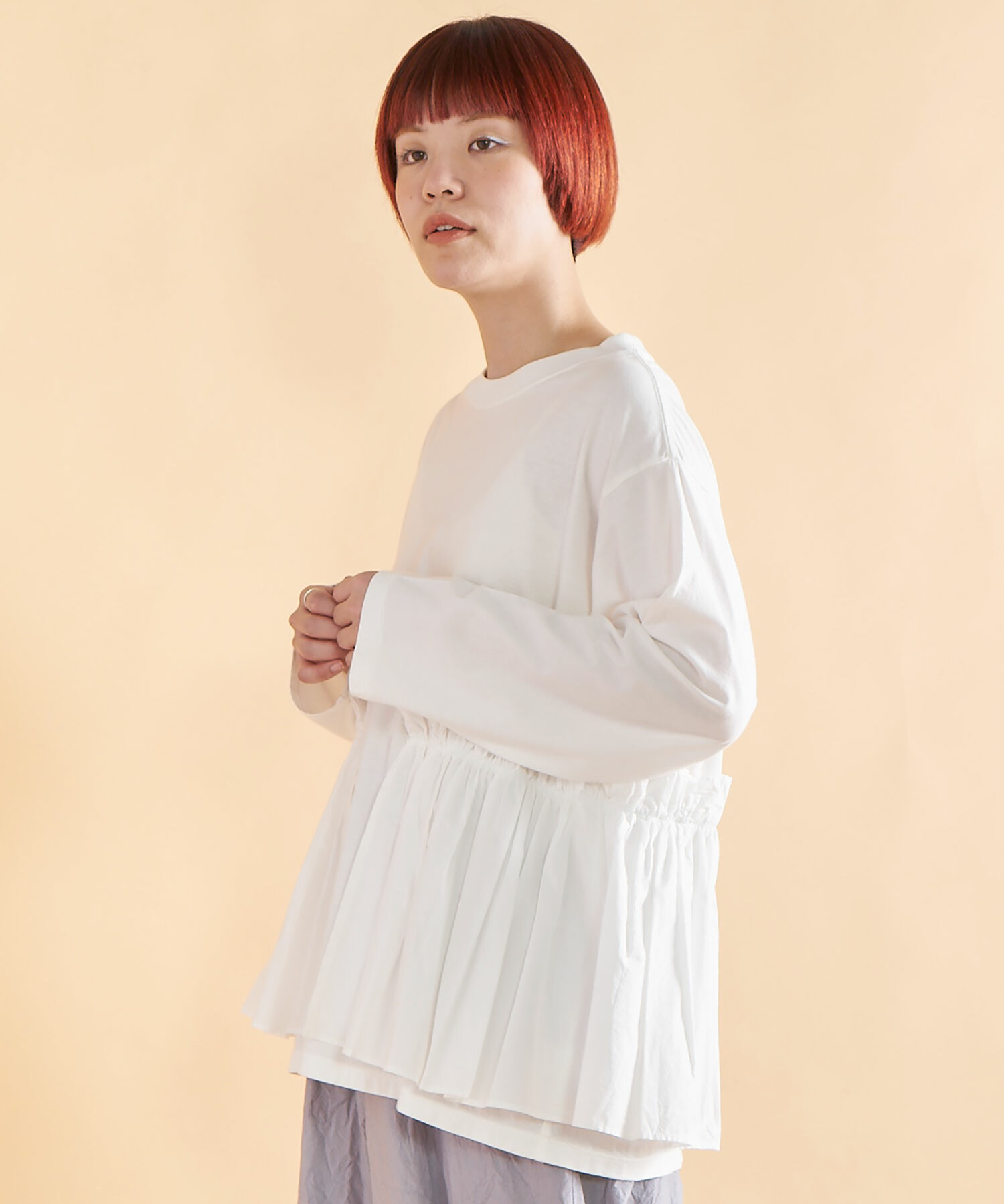 AMBIDEX Store ○ラスティック天竺 SIDE SHADE Tシャツ(F WHITE): FLAT 