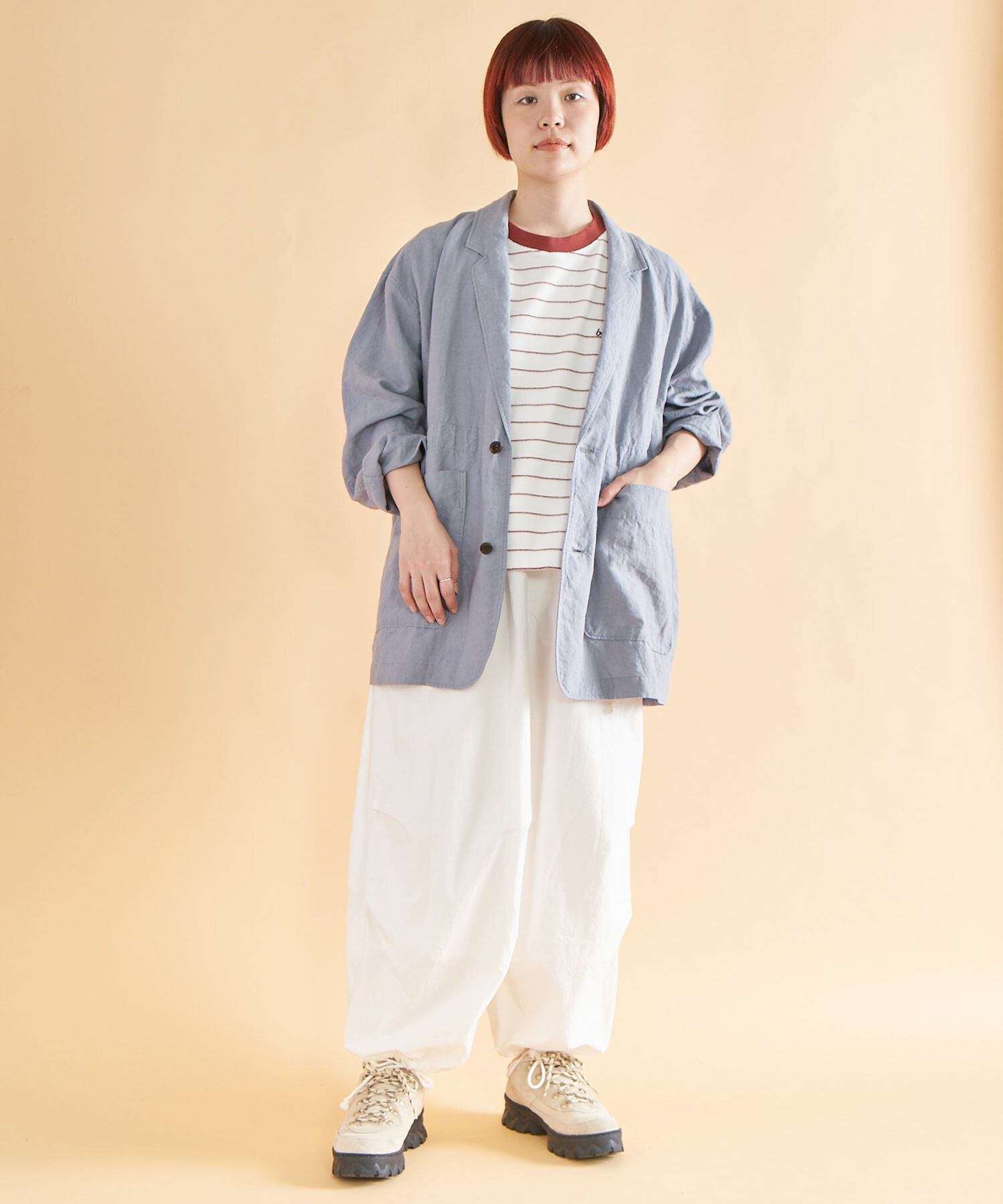 AMBIDEX Store ○60/高密度LINEN PAPA ジャケット(F BLUE GREY): FLAT 