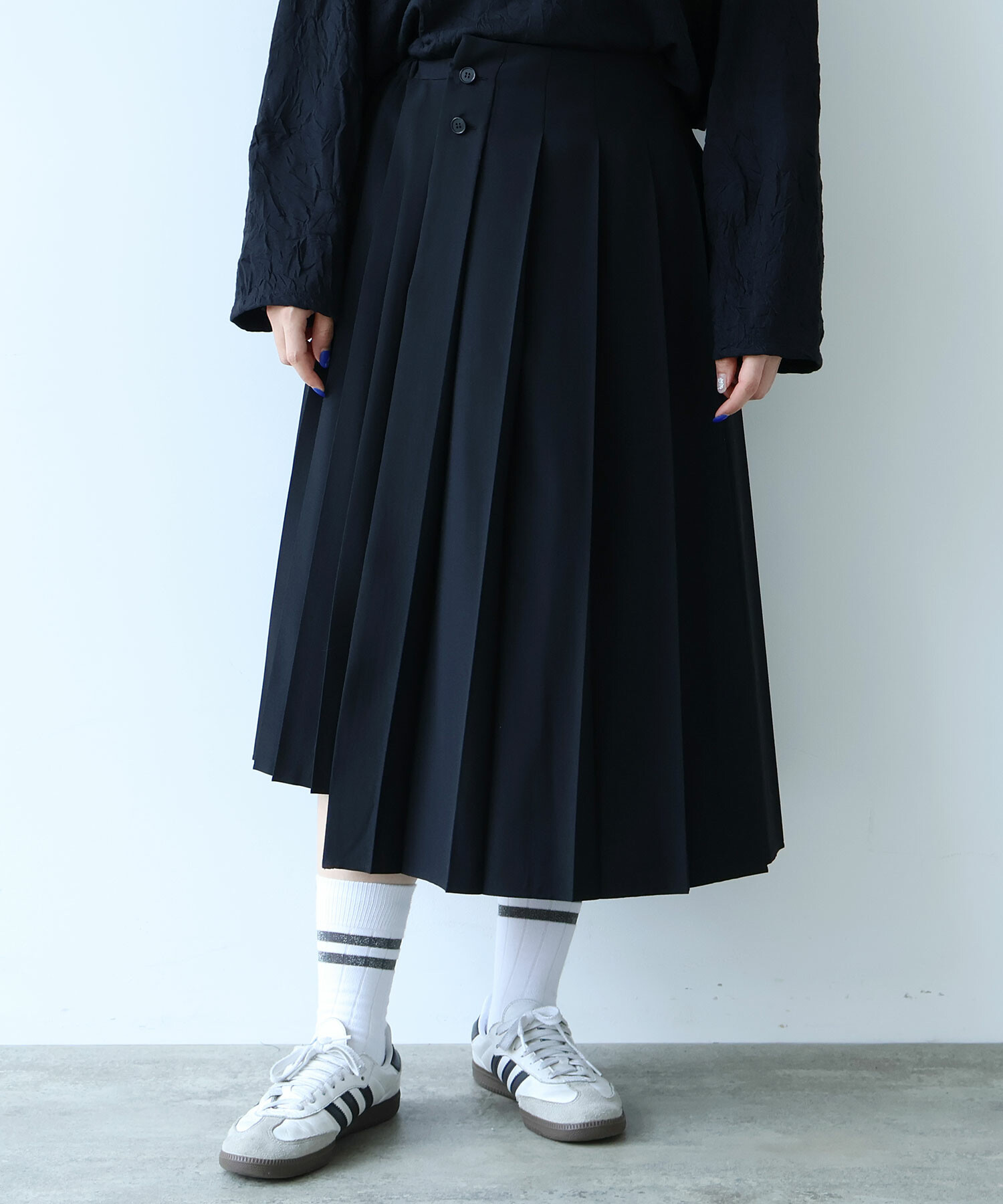 AMBIDEX Store ○○TWILL CHECK MIX PLEATS スカート(F IVORY×NAVY